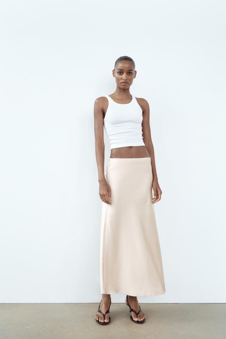 SATIN EFFECT MIDI SKIRT