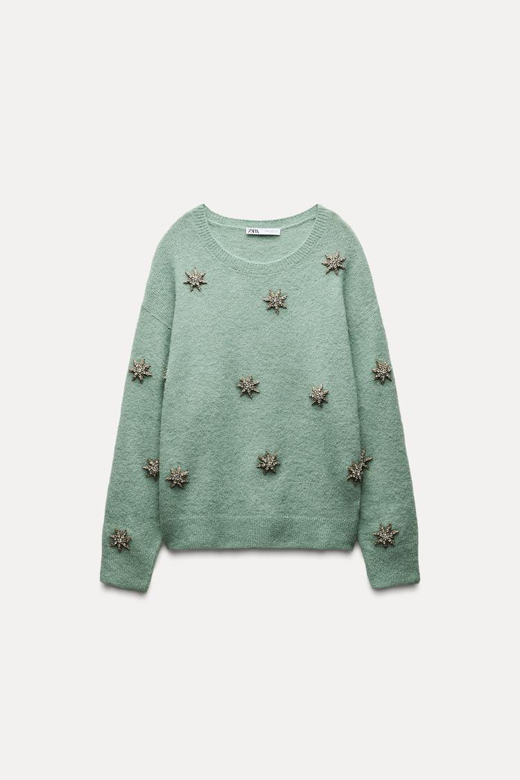 ALPACA BLEND KNIT SWEATER WITH RHINESTONES