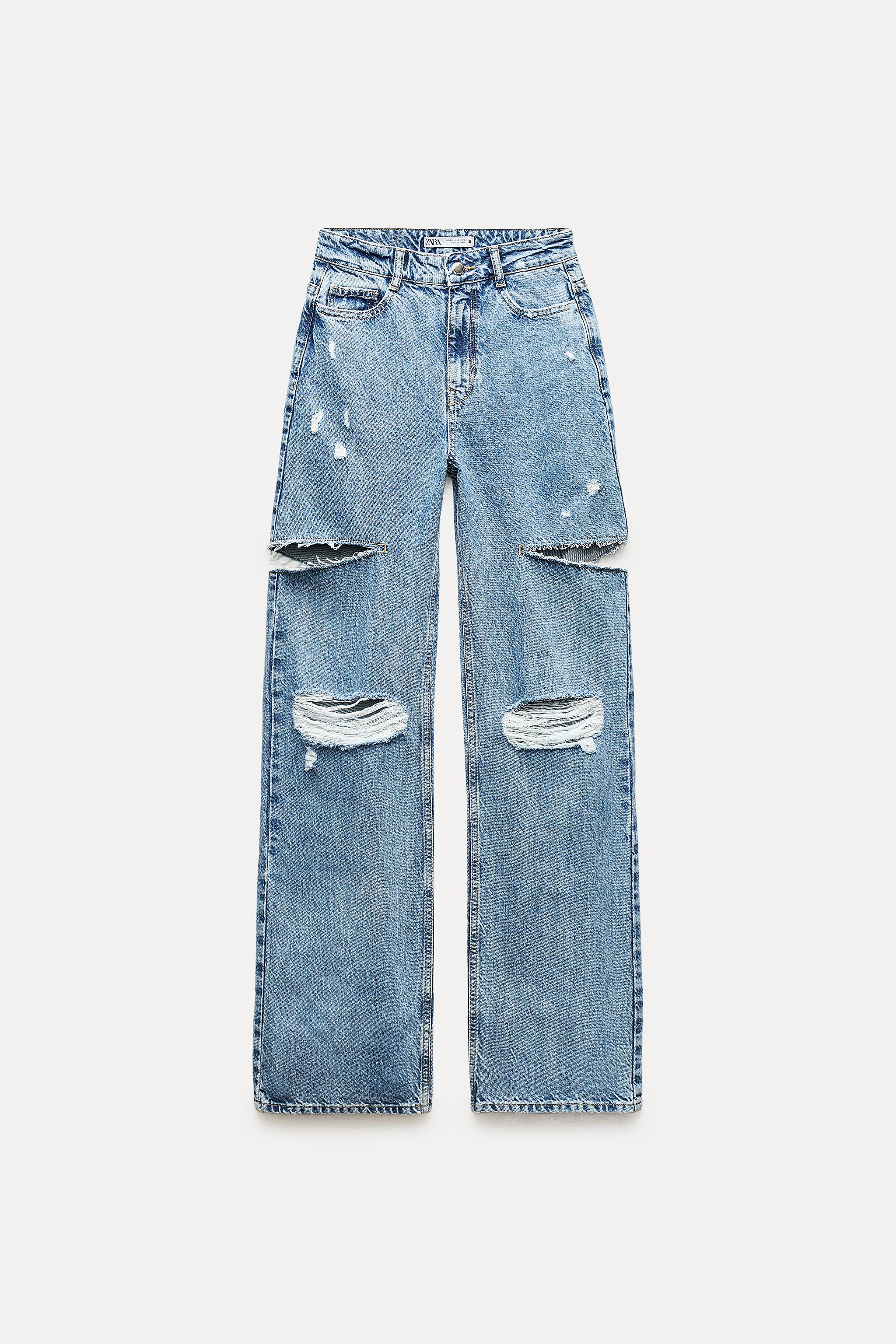 Z1975 MID WAIST RIPPED CUT OUT STRAIGHT LEG JEANS