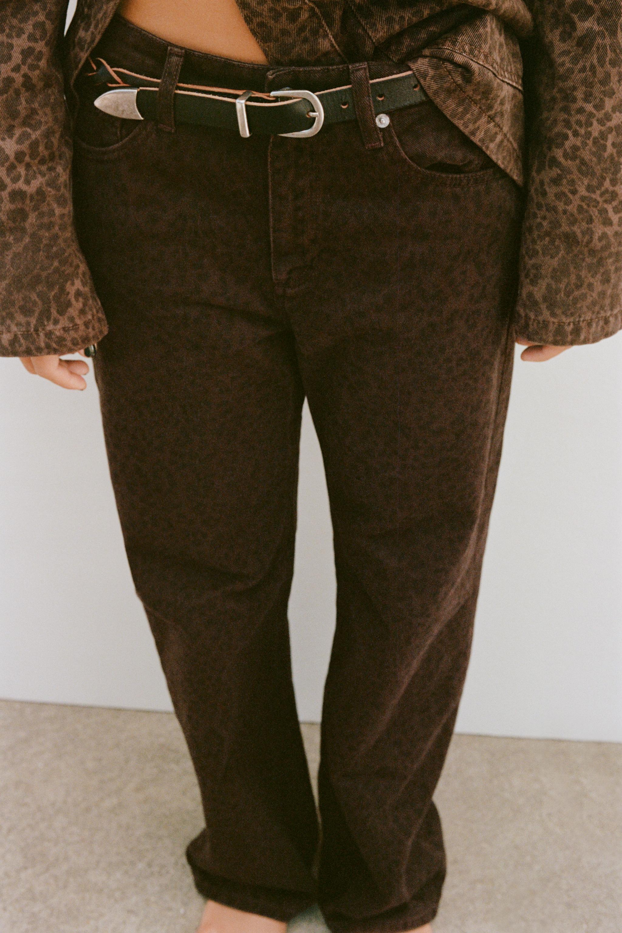 Zara SLOUCHY TRF ANIMAL PRINT JEANS WITH A MID WAIST