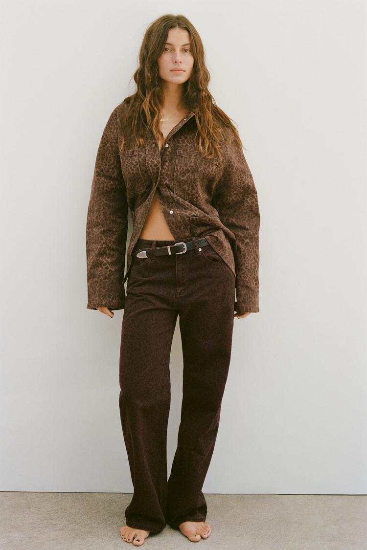 SLOUCHY TRF ANIMAL PRINT JEANS WITH A MID WAIST