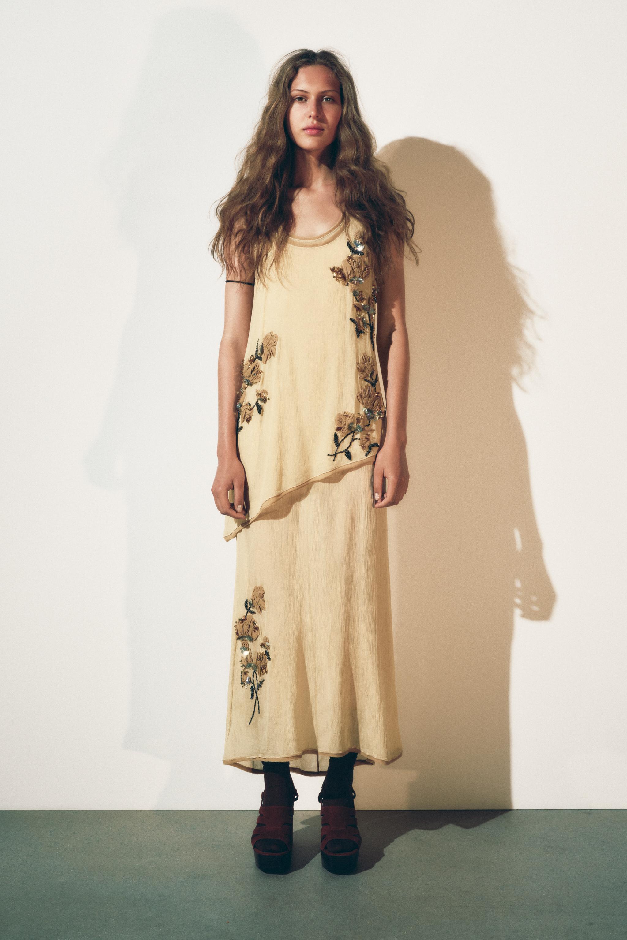 embroidered eyelet dress zw collection EMBROIDERED LONG DRESS ZW COLLECTION - Anthracite grey
