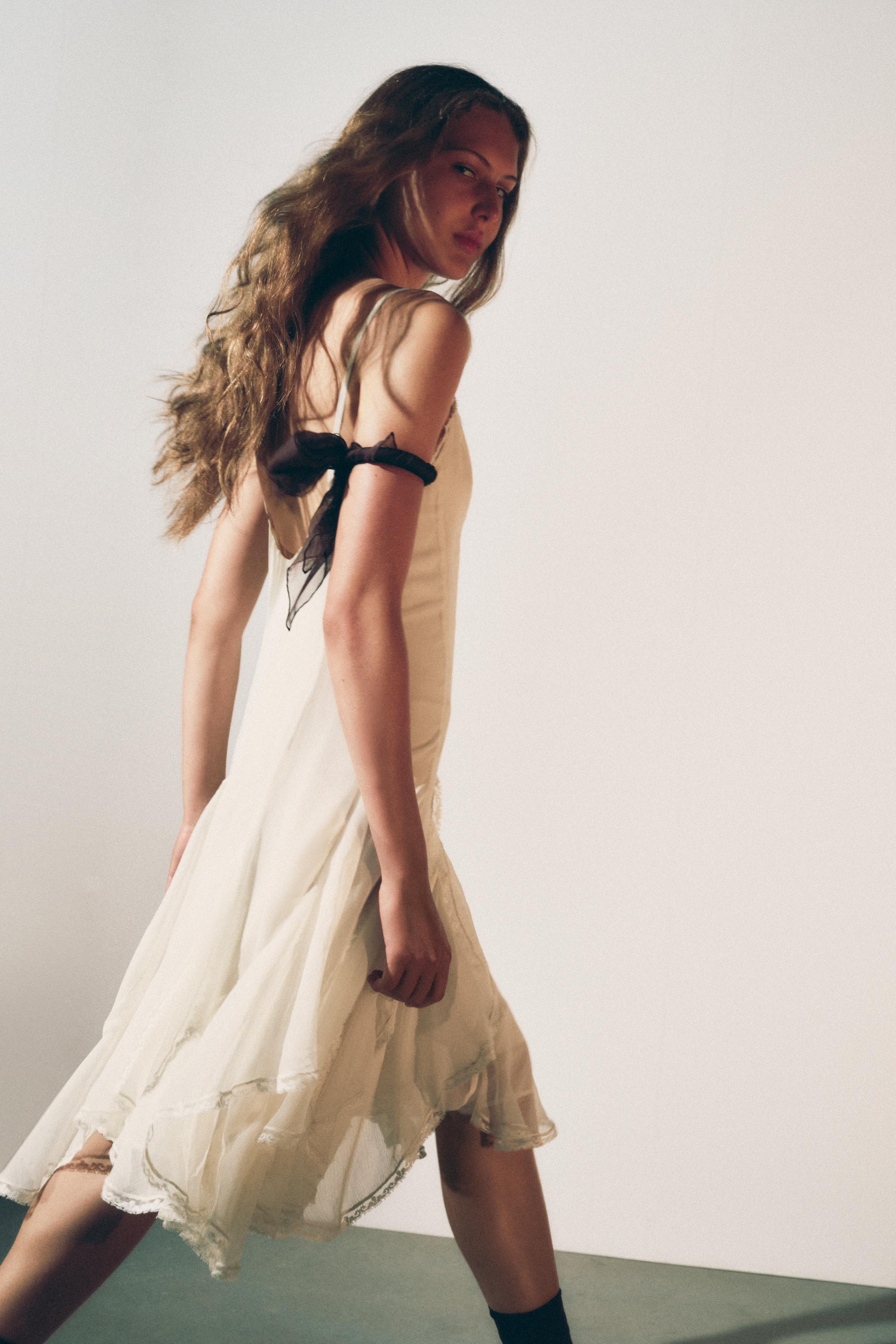 Zara RUFFLED LACE MIDI DRESS ZW COLLECTION | Square One