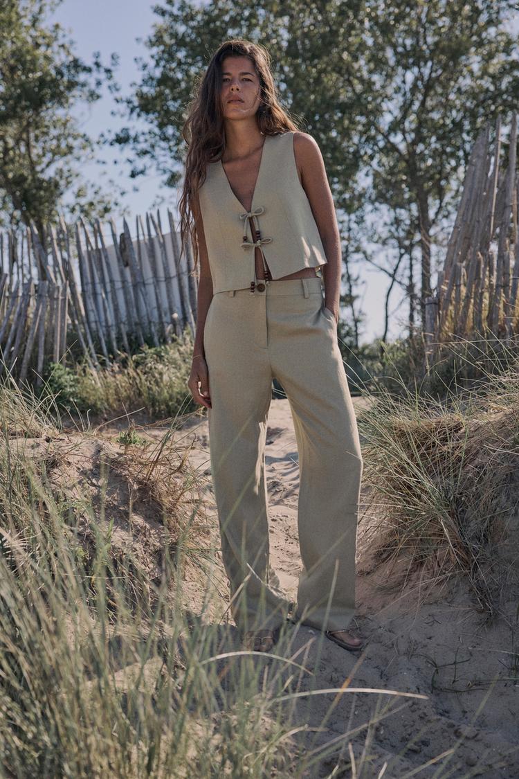 LINEN BLEND WIDE LEG PANTS