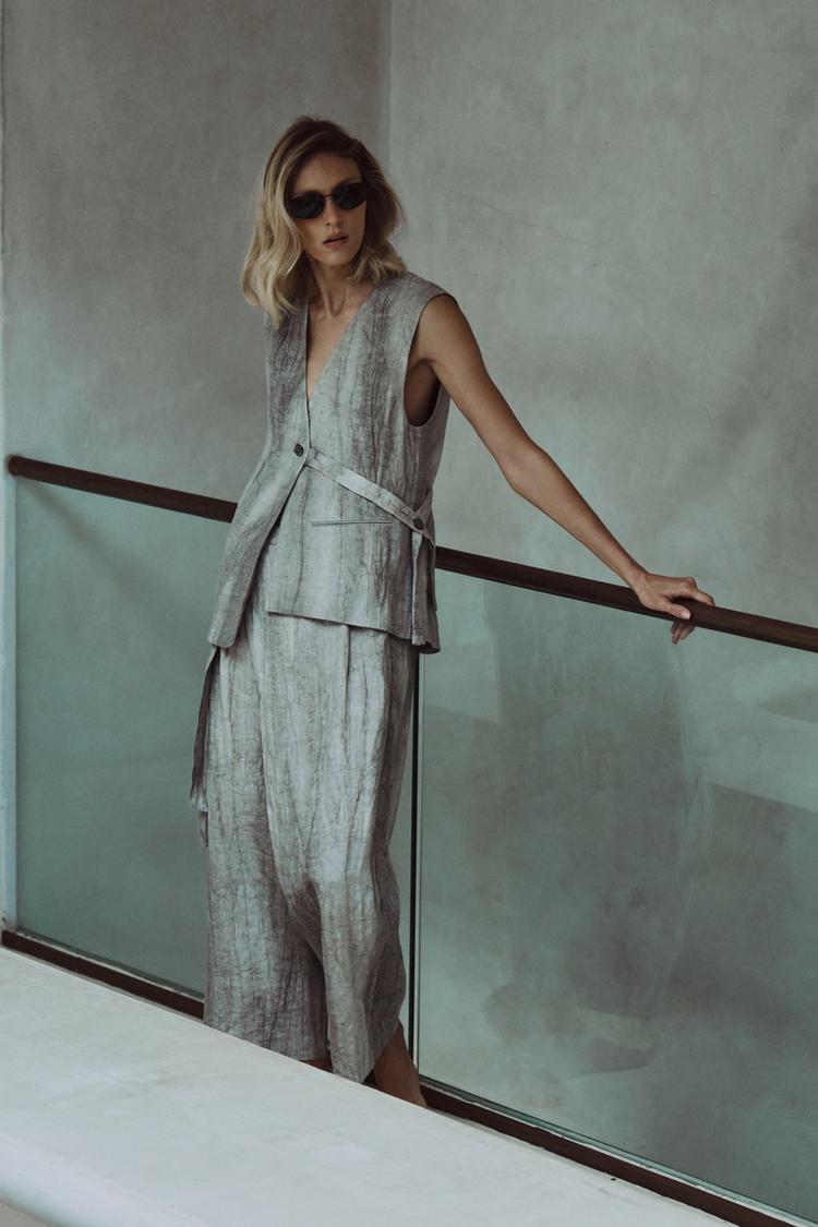ASYMMETRIC 100% LINEN VEST ZW COLLECTION