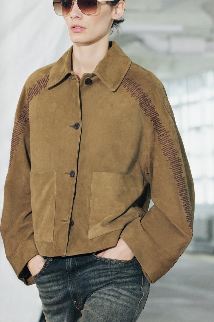 EMBROIDERED LEATHER JACKET ZW COLLECTION