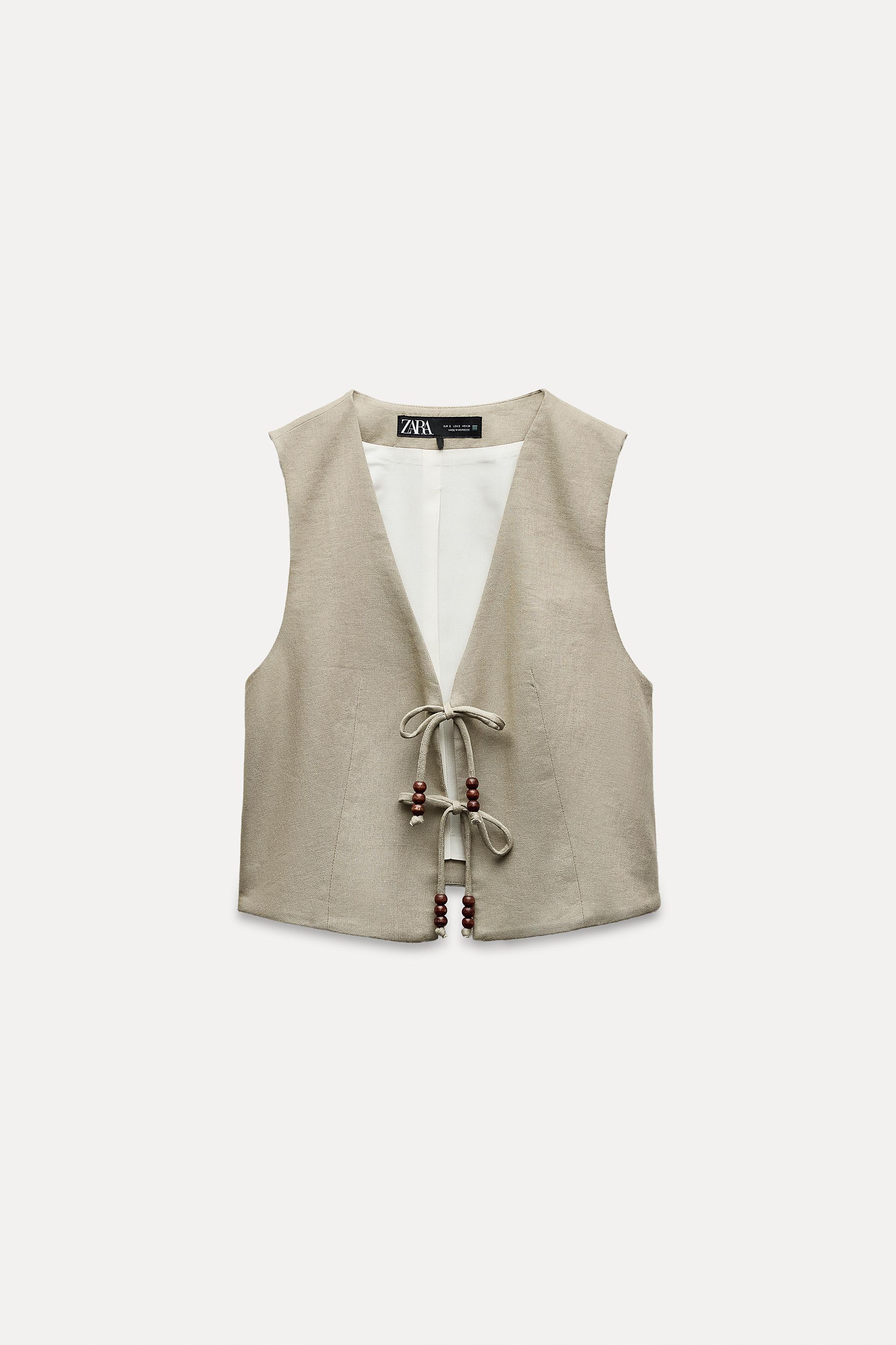 Zara LINEN BLEND VEST WITH BEADED BOWS | Yorkdale Mall