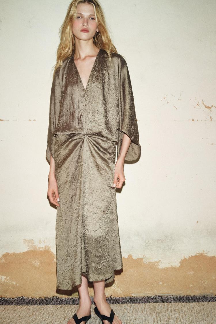 CRINKLE EFFECT MIDI DRESS ZW COLLECTION