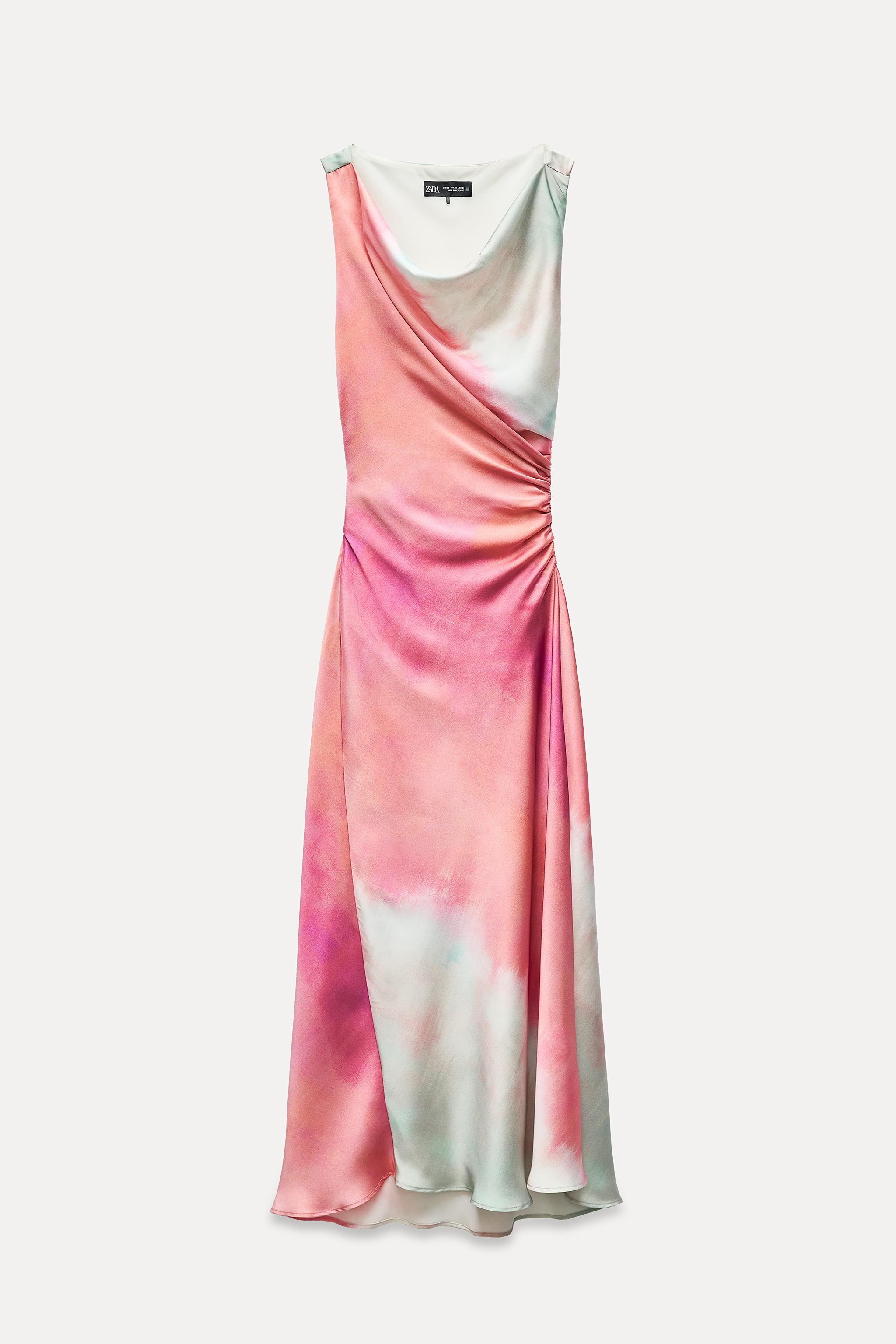 knee length dresses for ladies Zara Black White Tie Dye Halter Sleeveless Ribbed Knit Midi Bodycon Dr –  Brie main image 0