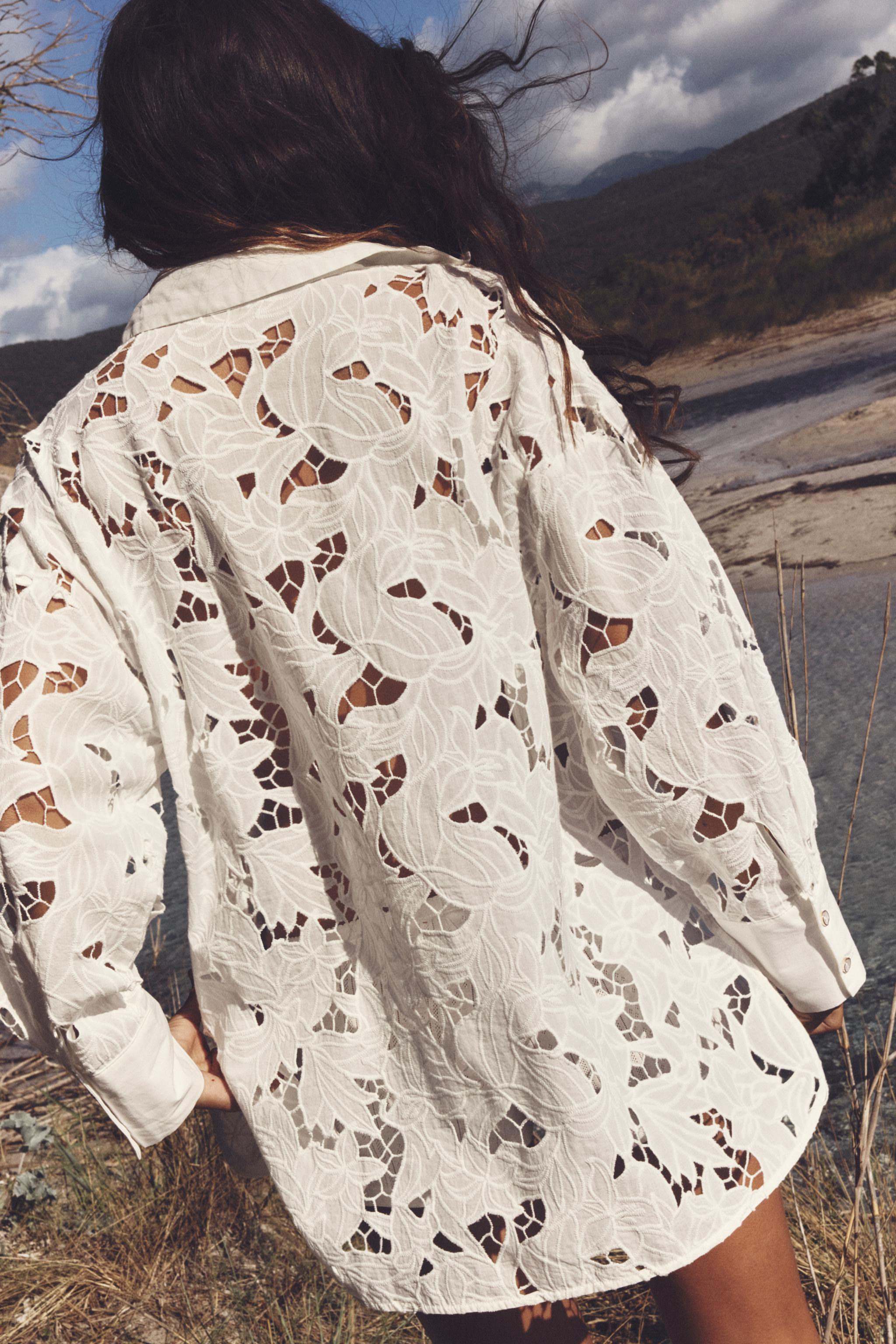 Zara OVERSIZED EMBROIDERED EYELET SHIRT | Square One