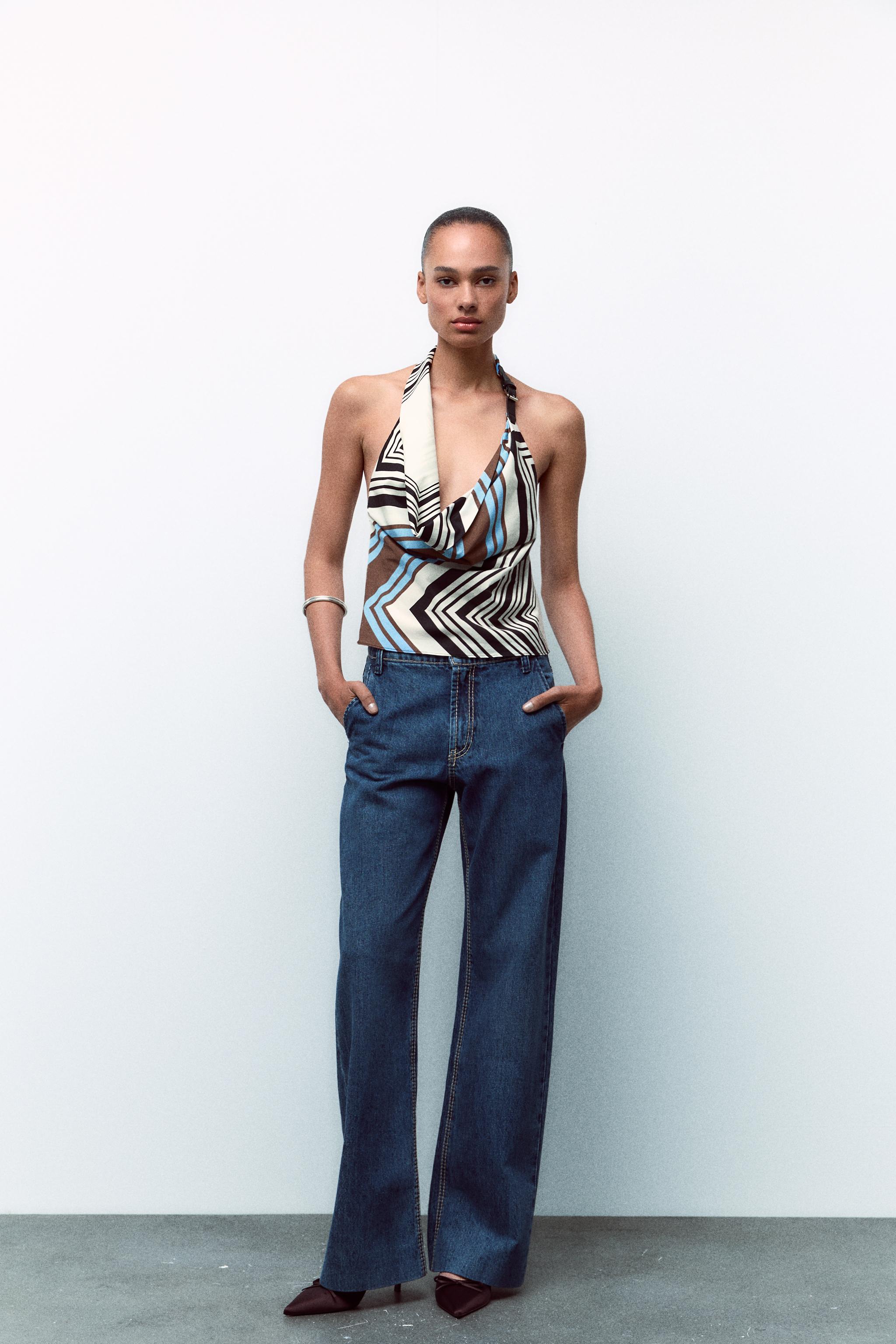 Zara STRIPED BELT HALTER NECK POPLIN TOP | Yorkdale Mall