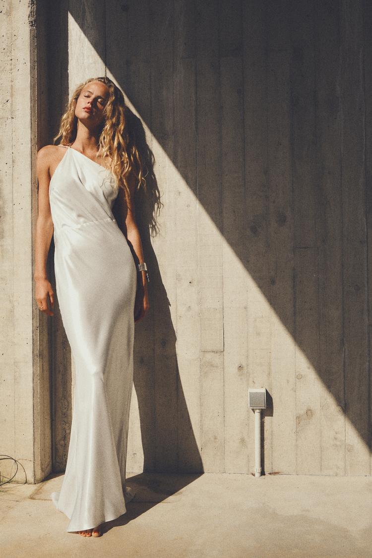 LONG ASYMMETRIC FOIL DRESS