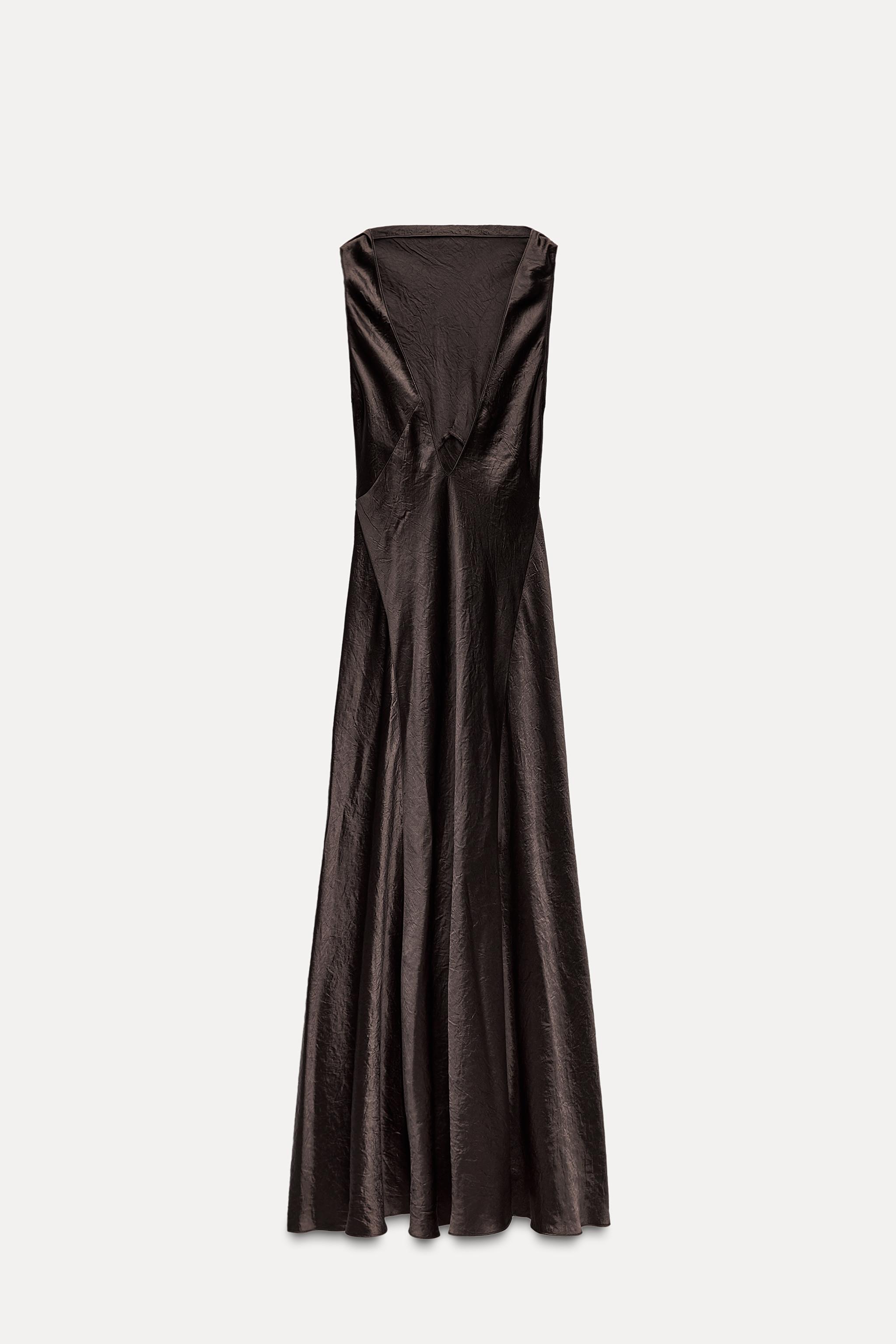 wrinkled satin effect dress zw collection ZARA NWT $159 WOMAN PLEATED WRINKLED DRESS ZW COLLECTION LIGHT KHAKI 2488/331