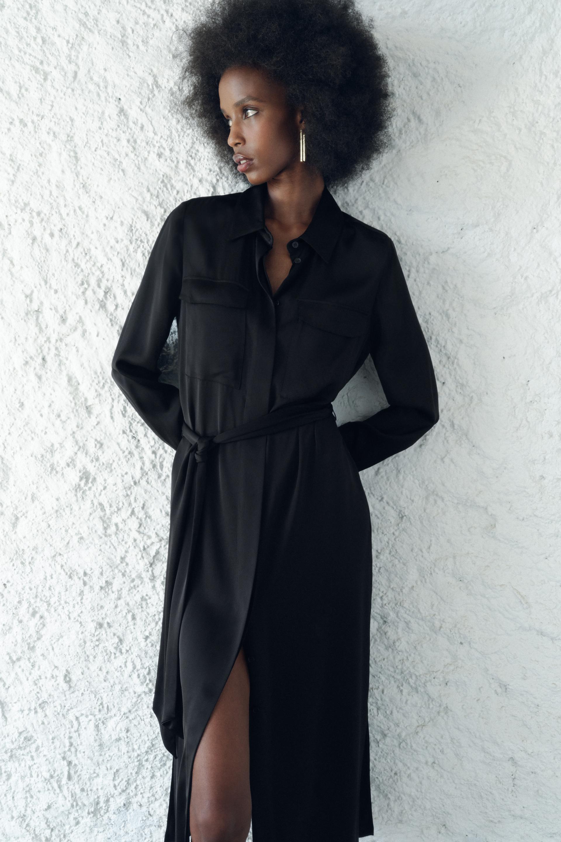 zara black satin shirt dress Zara - Satin Lace Dress - Black - Xs