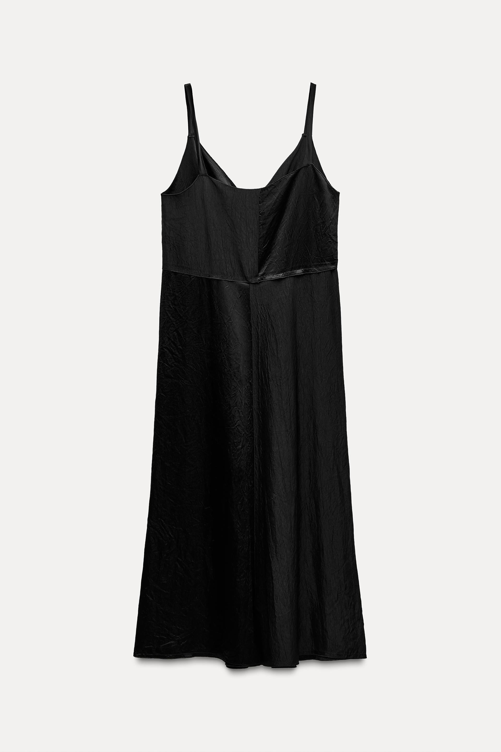 satin effect slip dress zw collection ZARA NEW WOMAN FW25 ZW COLLECTION SATIN SLIP DRESS Black