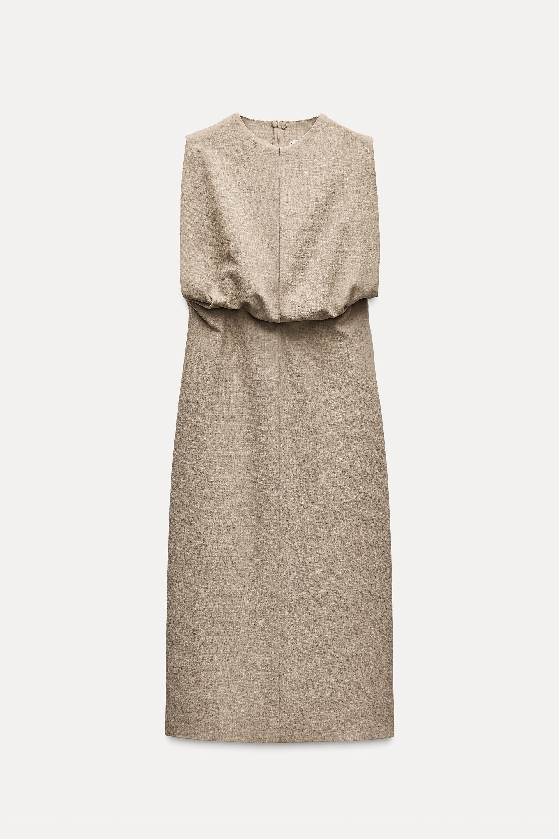 pleated bustier dress zw collection ZARA NWT $159 WOMAN PLEATED WRINKLED DRESS ZW COLLECTION LIGHT KHAKI 2488/331