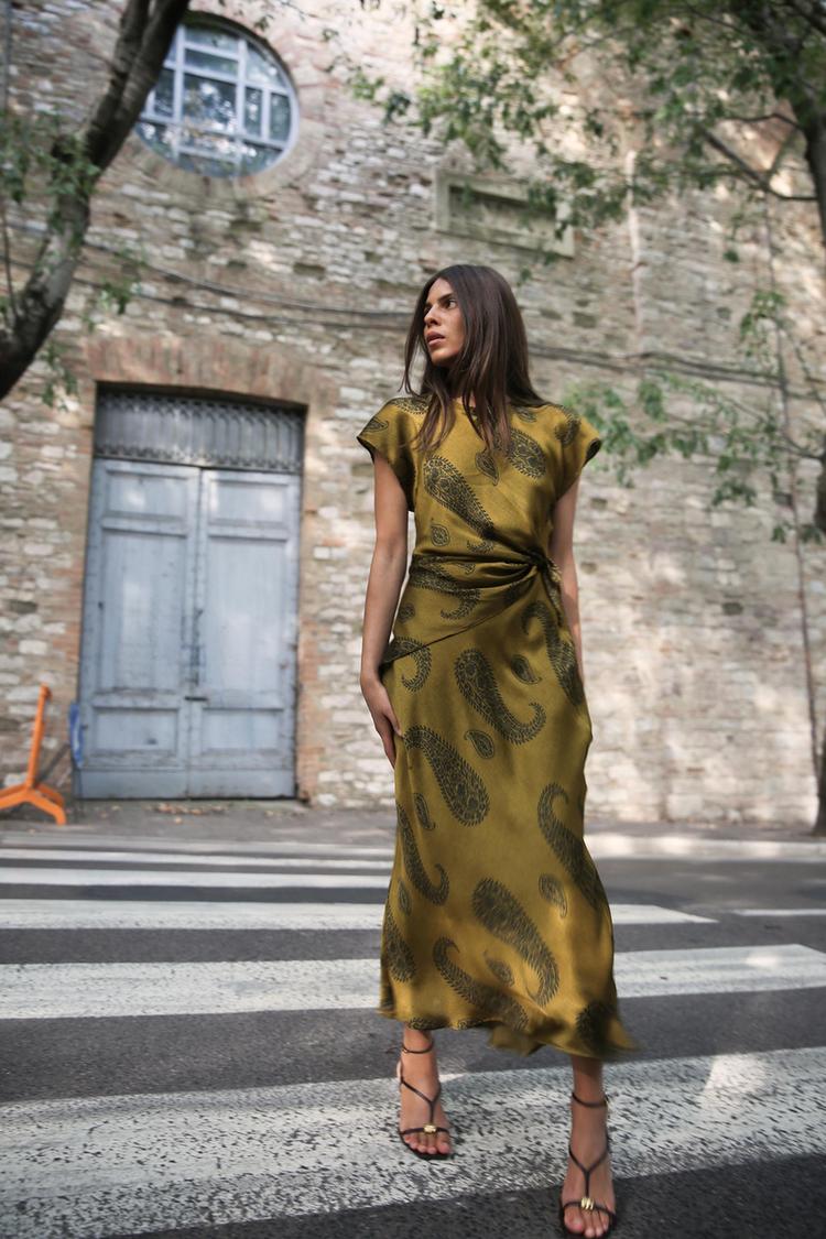 PRINTED SATIN EFFECT MIDI DRESS