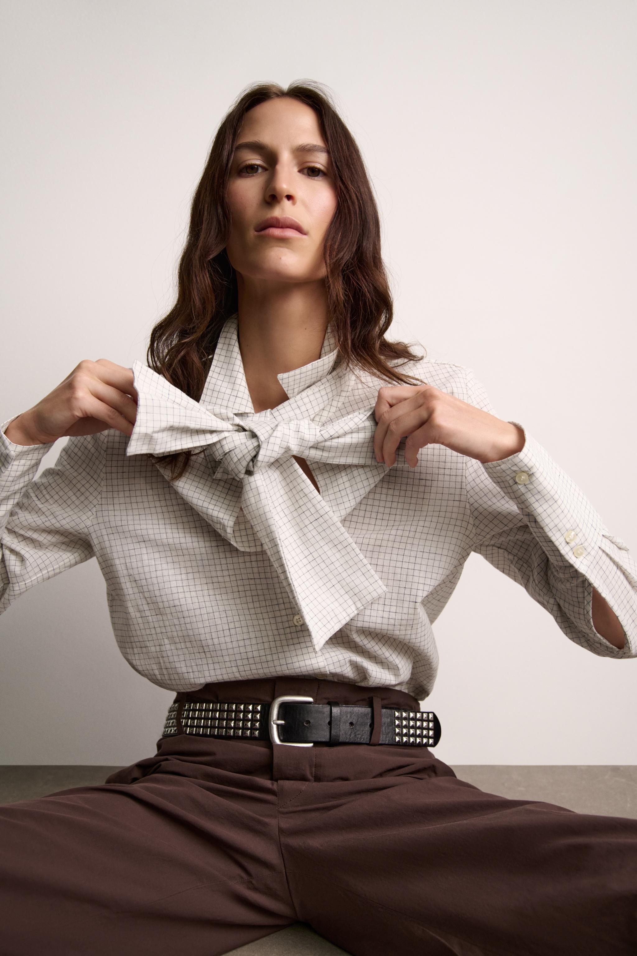 Zara PLAID TIED BLOUSE ZW COLLECTION | Yorkdale Mall