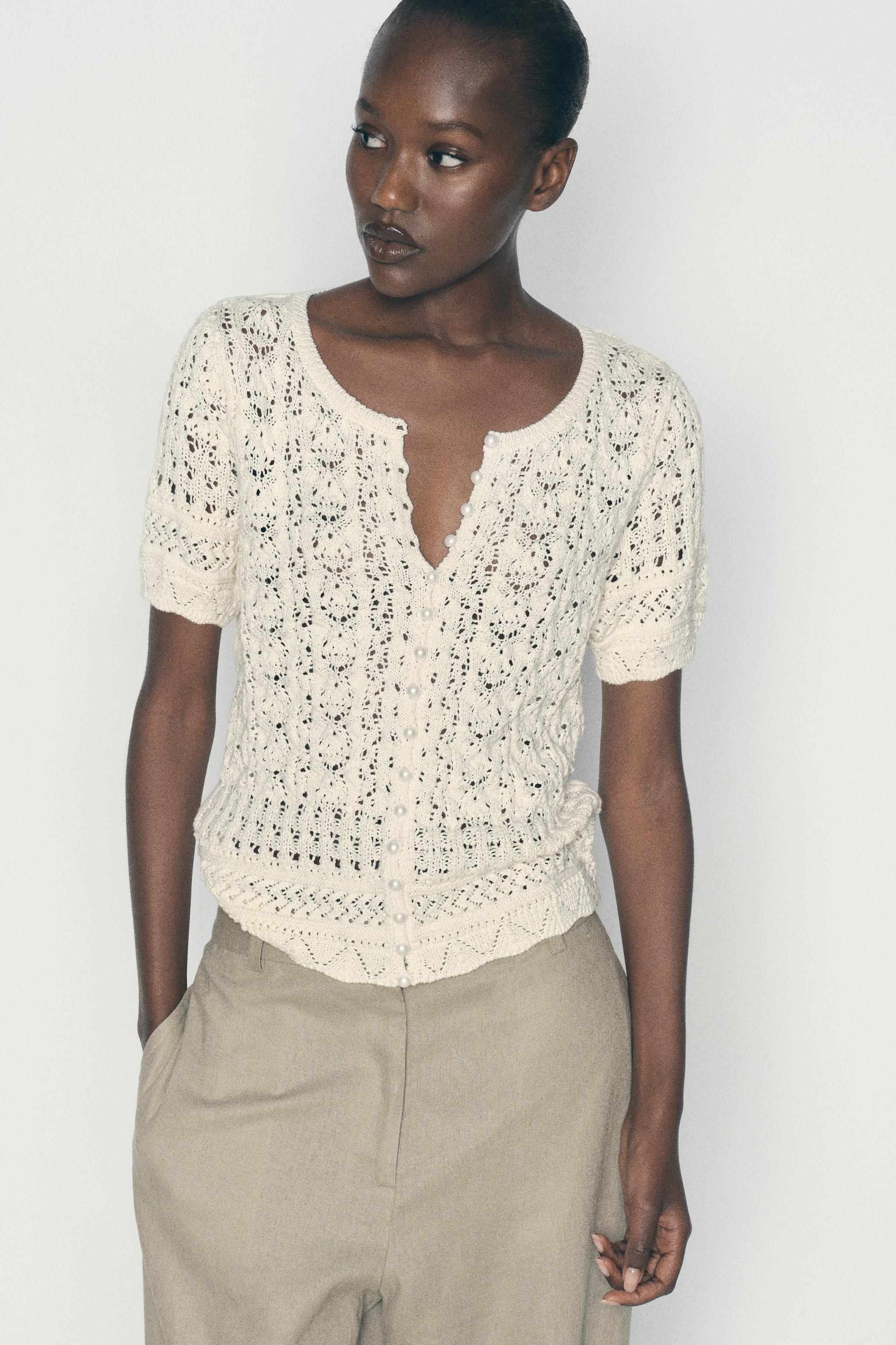 Pearl eyelet knit cardigan×bustier グレー - 半袖
