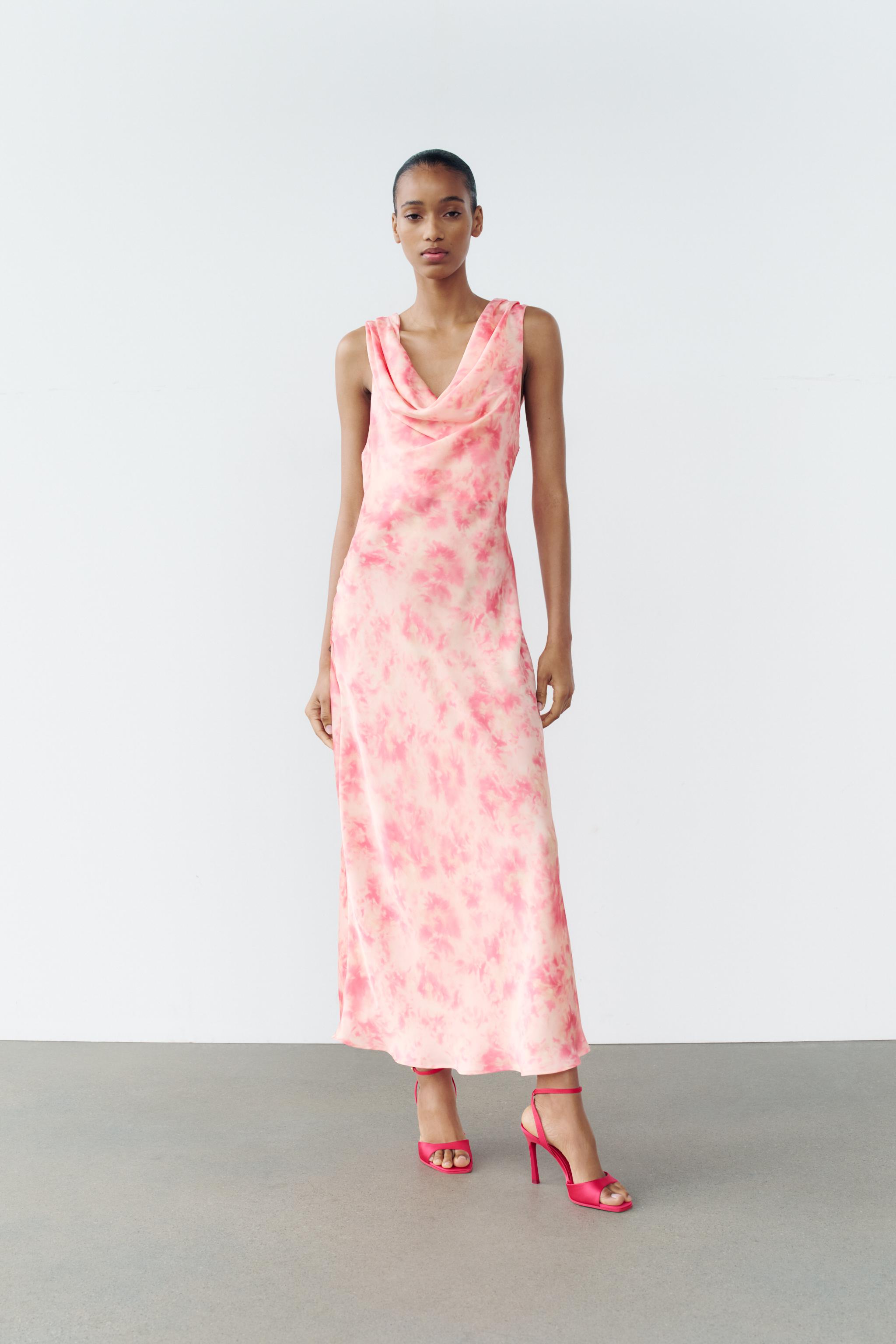 zara printed satin dress ZARA WOMAN FLORAL SATIN DRESS NEON ORANGE 2513/409 SIZE XS NWT