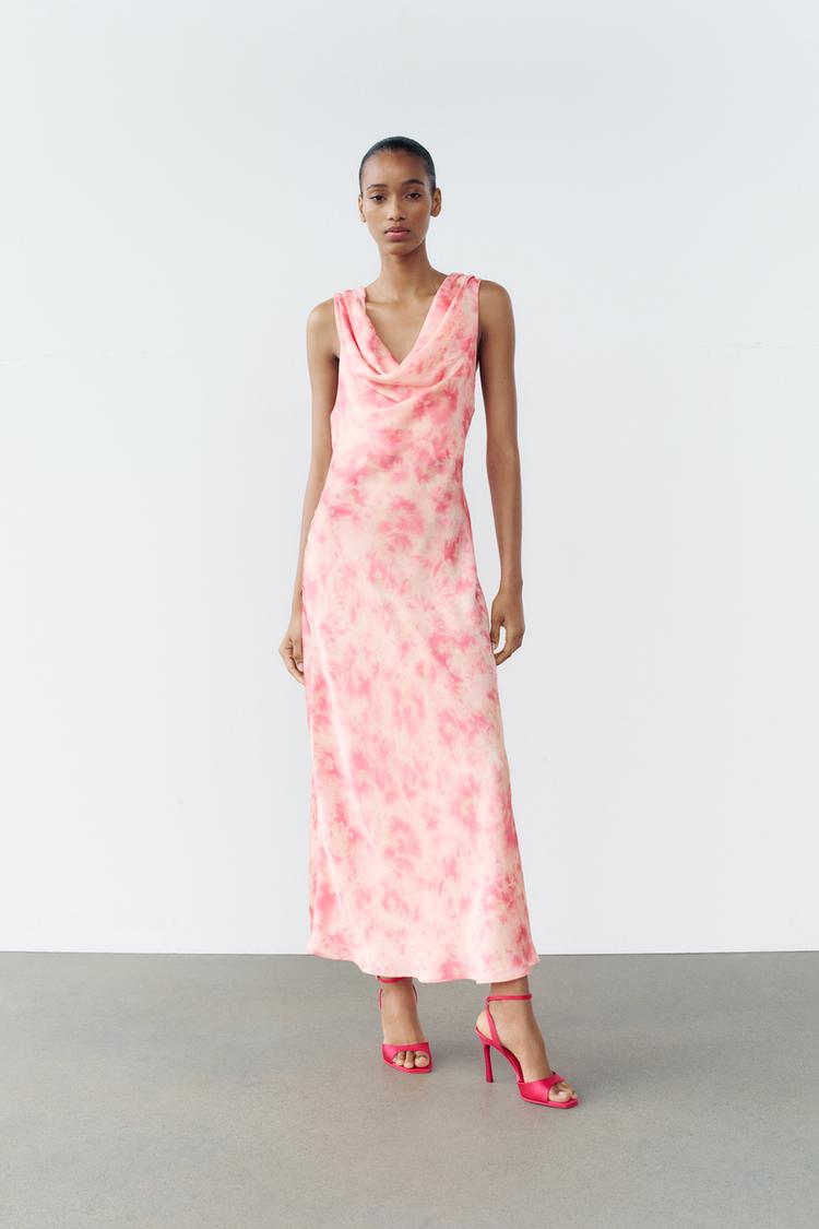 TIE DYE PRINT SATIN EFFECT DRESS