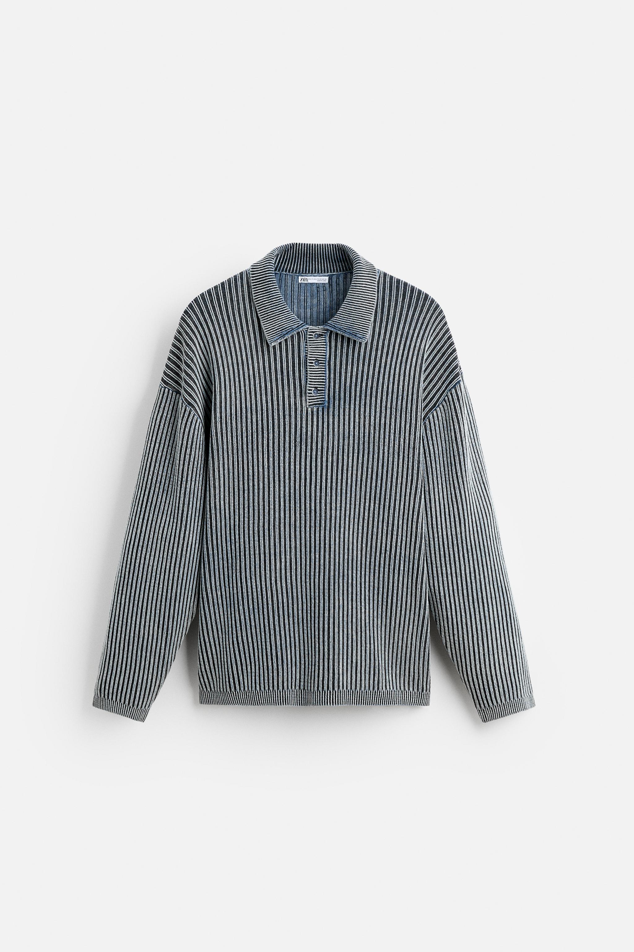 ★ZARA★ STRIPED WASHED KNIT POLO SHIRT TEXTURED STRIPED KNIT POLO SHIRT - Multicolored | ZARA