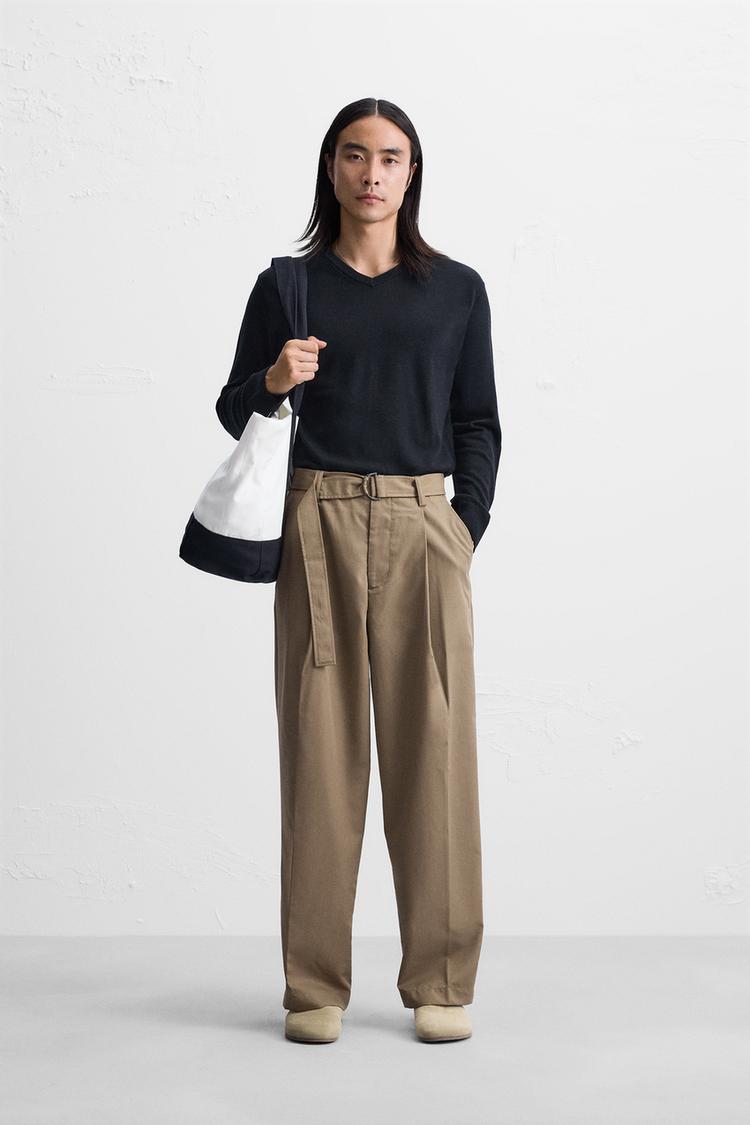 PLEATED PANTS WITH BELT