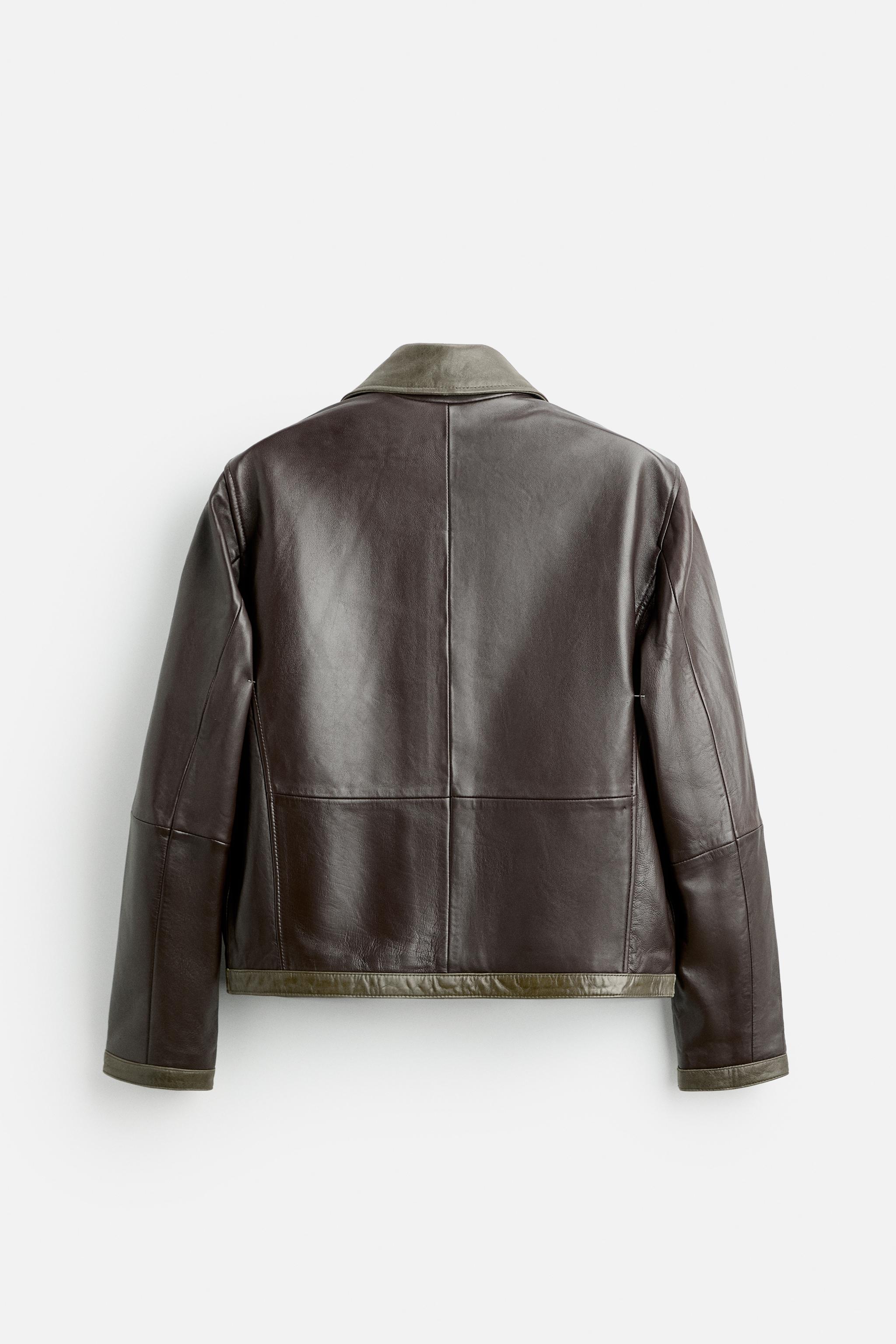 Zara CONTRASTING LEATHER JACKET | Yorkdale Mall
