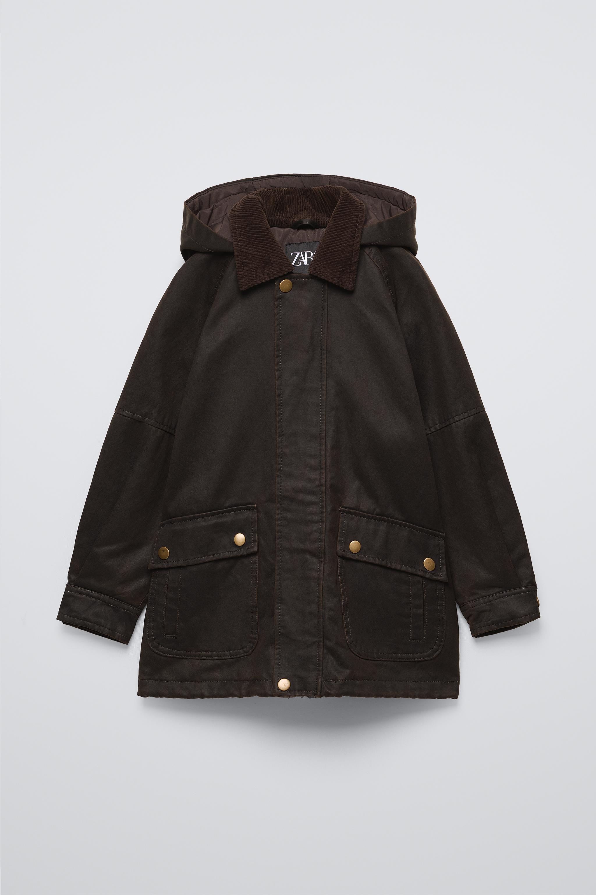 WAXED JACKET WITH REMOVABLE HOOD