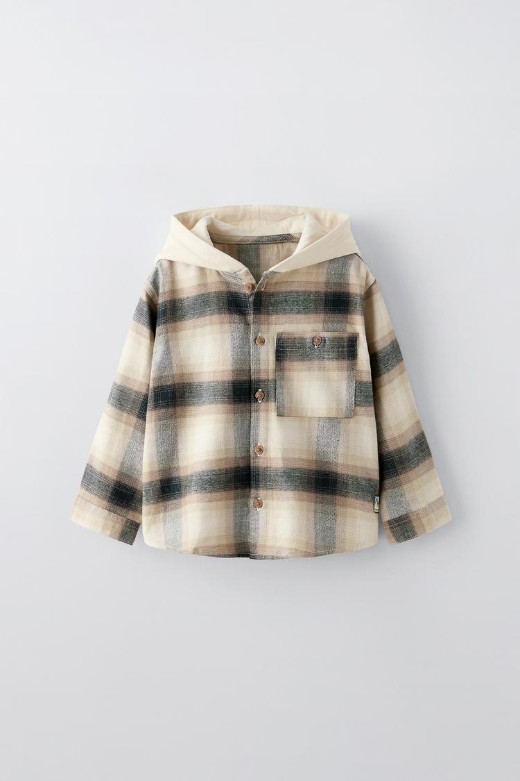 HOODED PLAID SHIRT