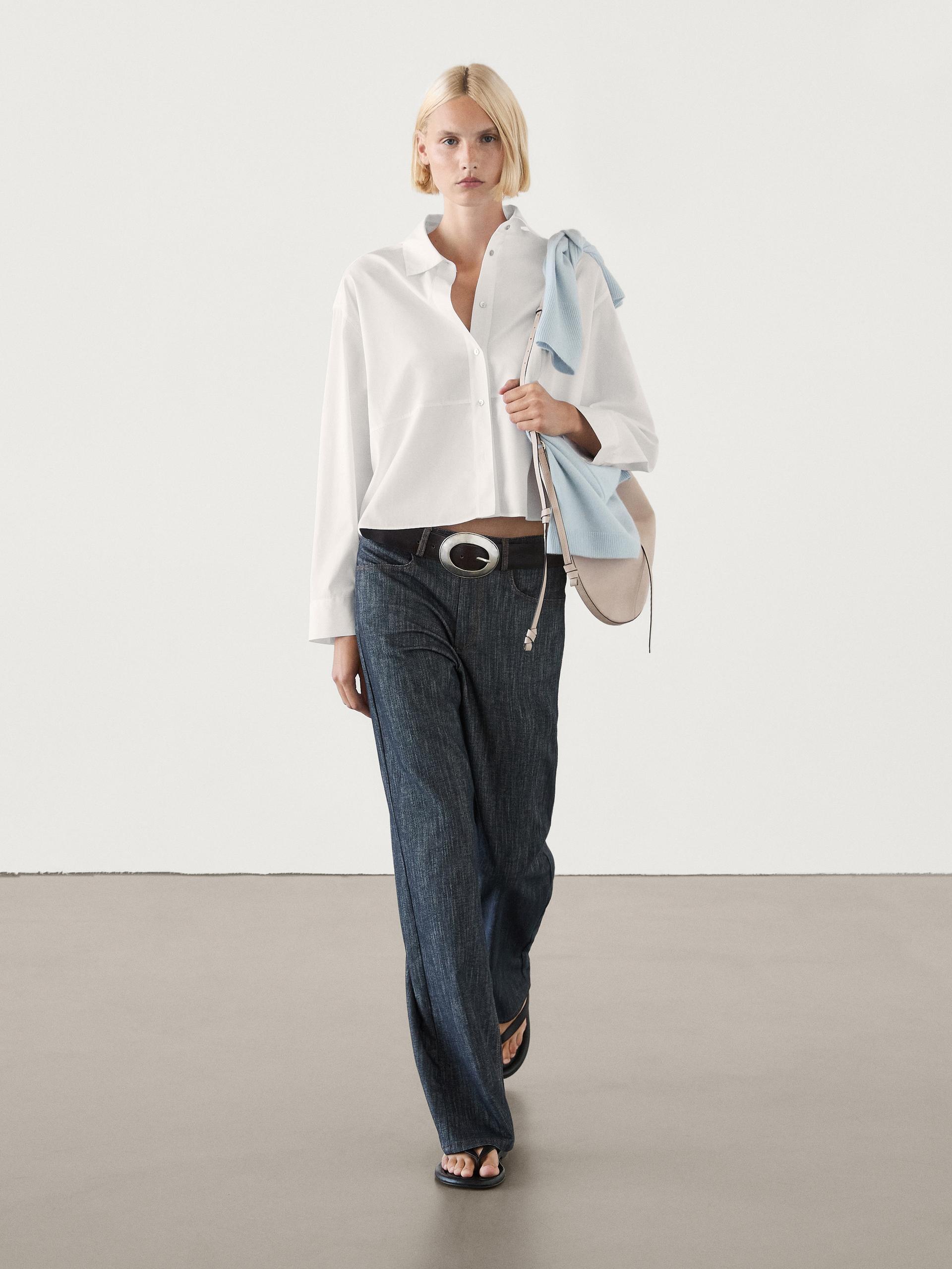 Cropped cotton poplin shirt