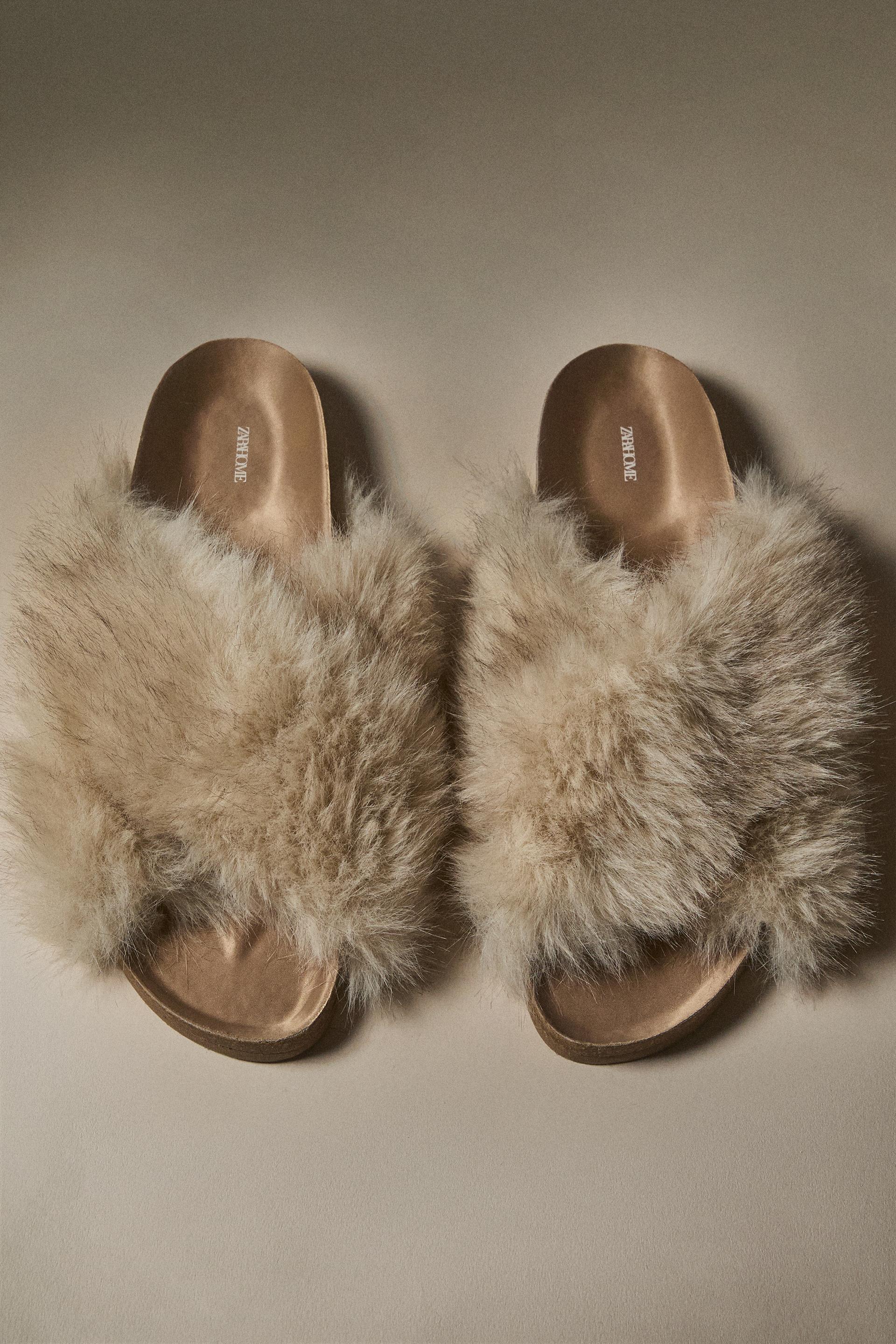 Zara Brown Faux Fur Slippers Faux Fur Slippers Zara Home Fluffy