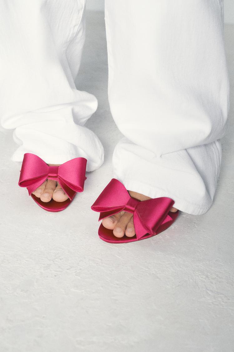 SATIN EFFECT BOW HIGH HEEL SANDALS