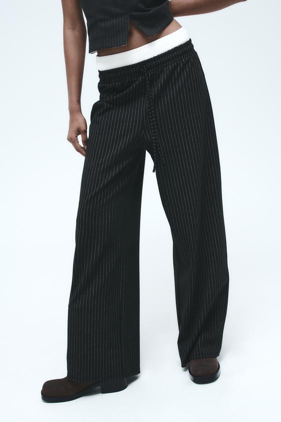 PINSTRIPE BOXER TROUSERS Black / White ZARA Spain