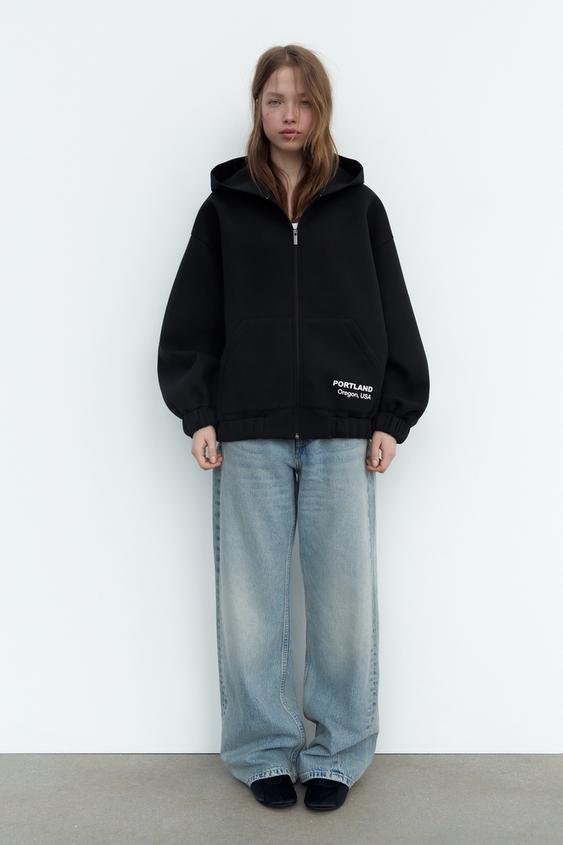 NEOPRENE-EFFECT BOMBER HOODIE - Black | ZARA Cambodia
