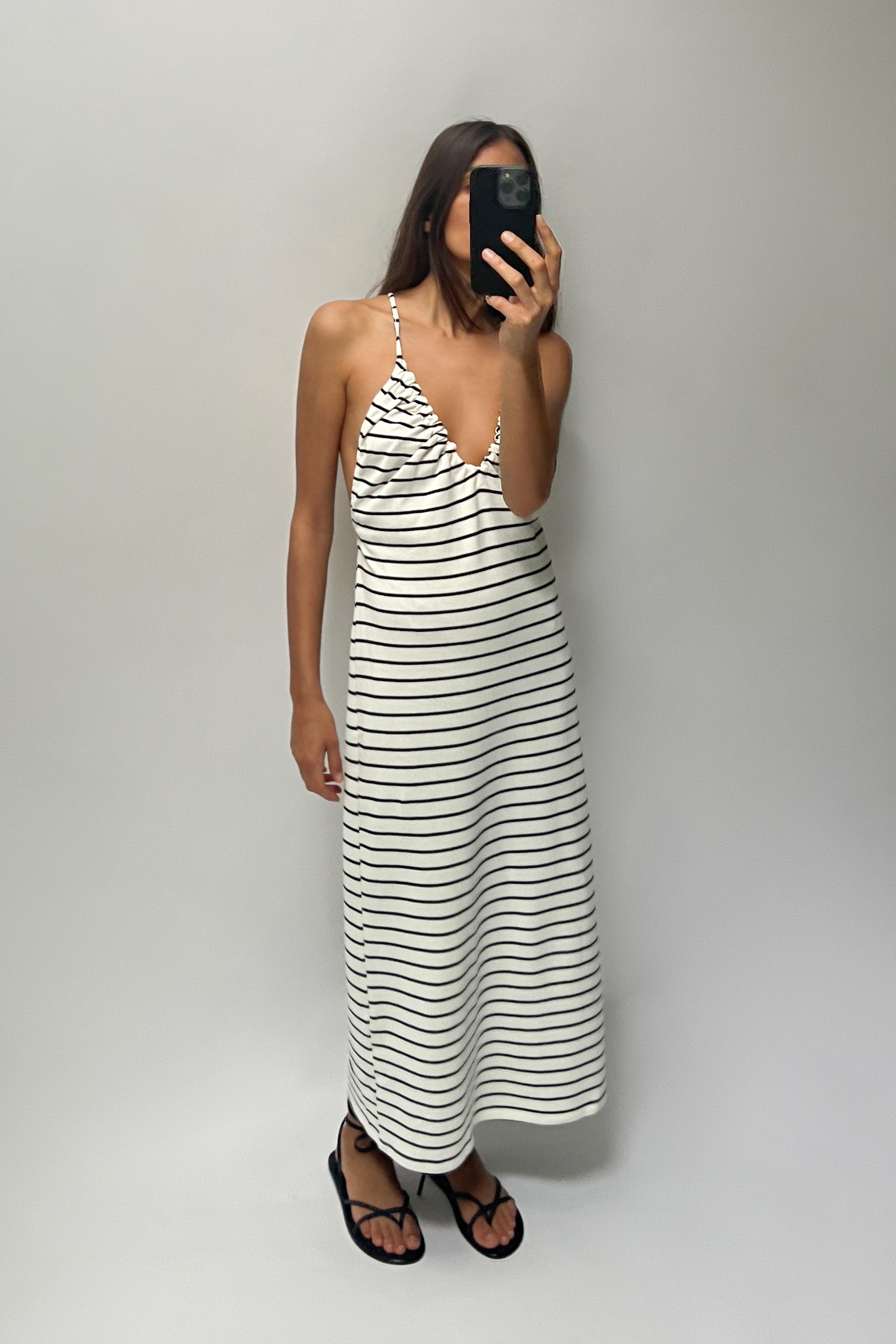 STRIPED RUCHED DRESS