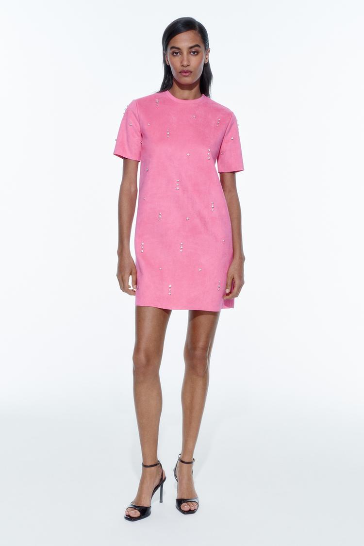 FAUX SUEDE JEWEL DRESS