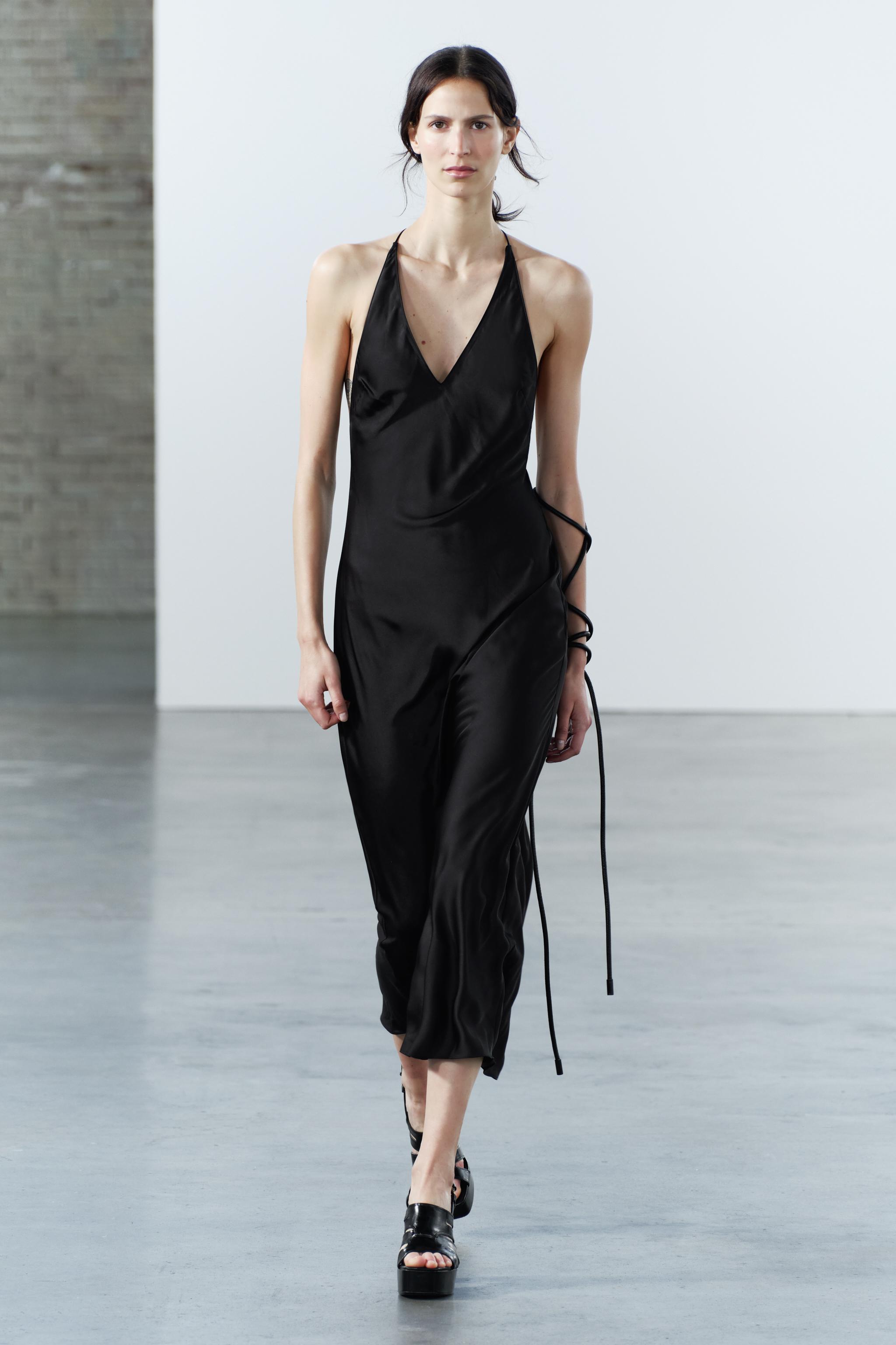SATIN EFFECT HALTER SLIP DRESS
