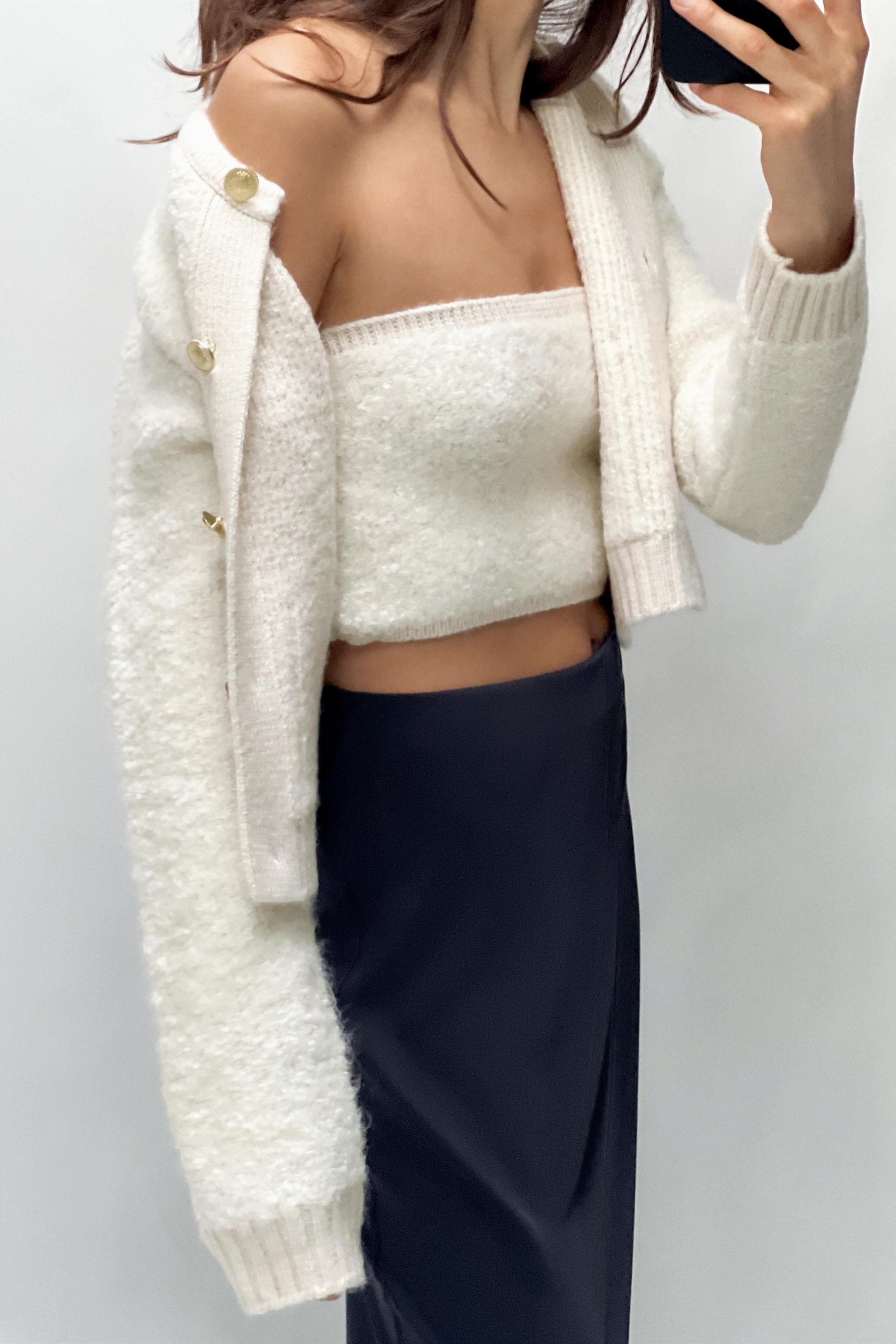 BOUCLÉ KNIT BANDEAU TOP