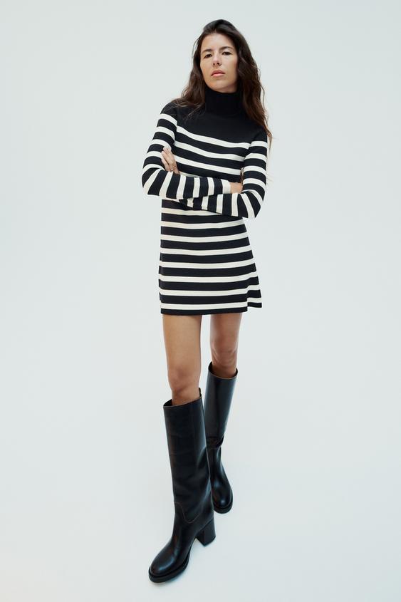 STRIPED KNIT MOCK TURTLENECK DRESS striped ZARA Spain
