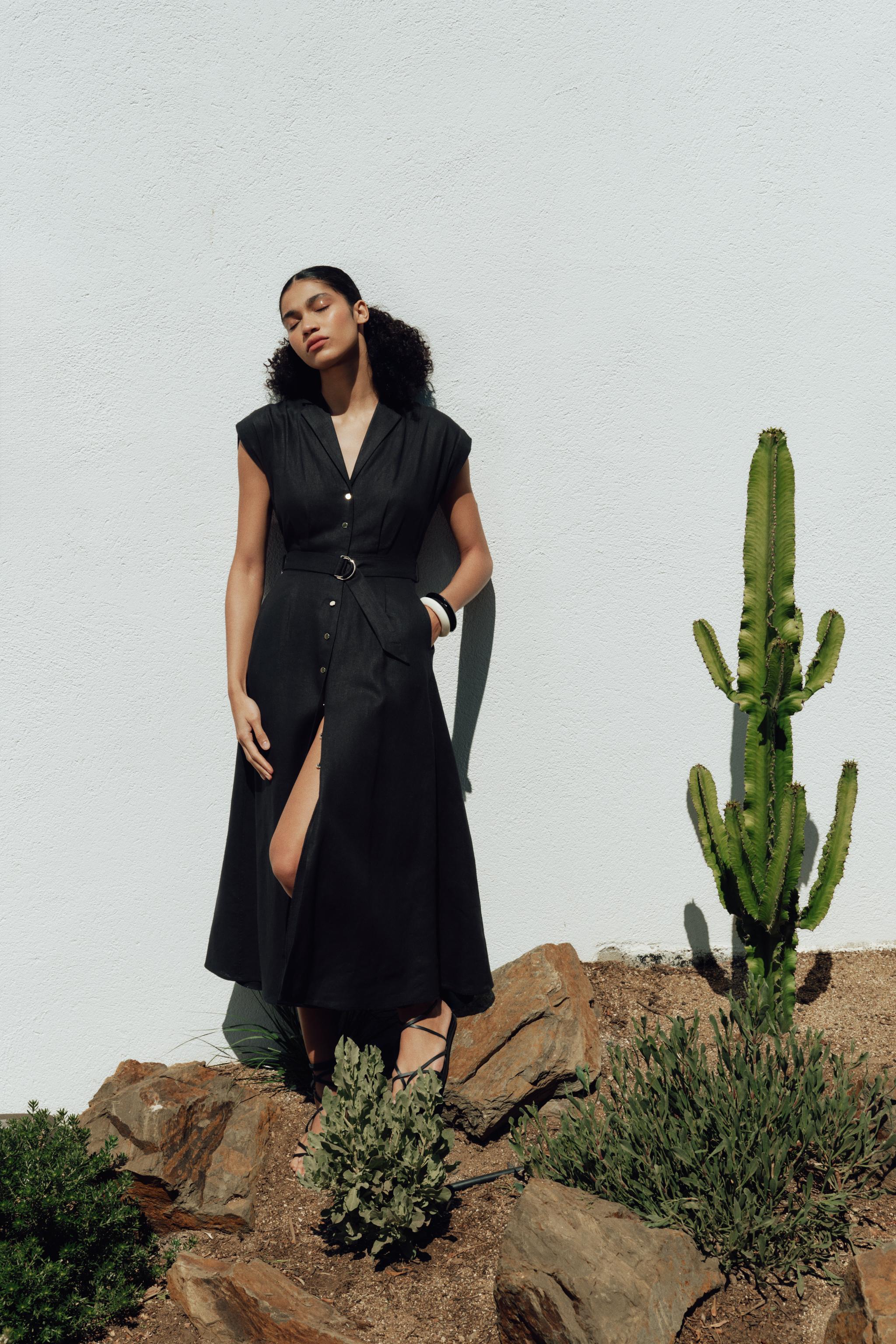 LINEN BLEND MIDI SHIRTDRESS