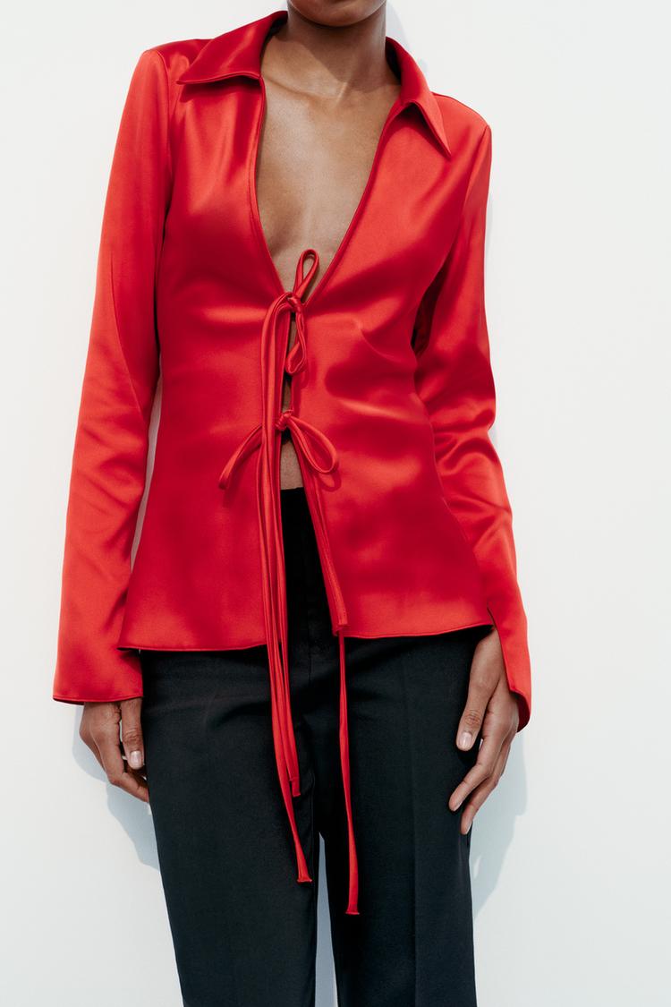 SATIN EFFECT SHIRT WITH TIES