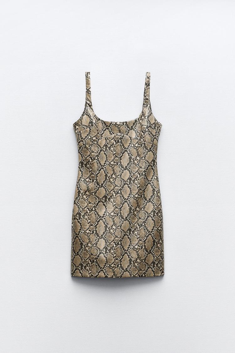 FAUX LEATHER SNAKESKIN PRINT DRESS
