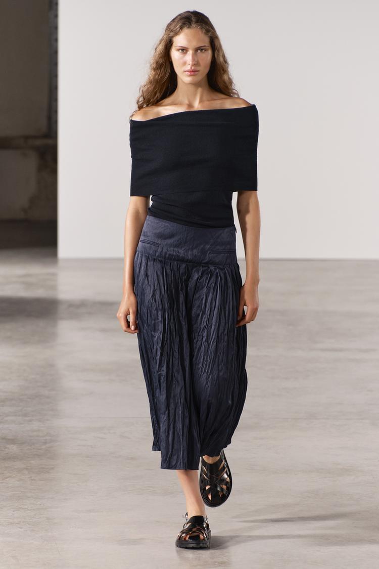 CRINKLE EFFECT MIDI SKIRT ZW COLLECTION