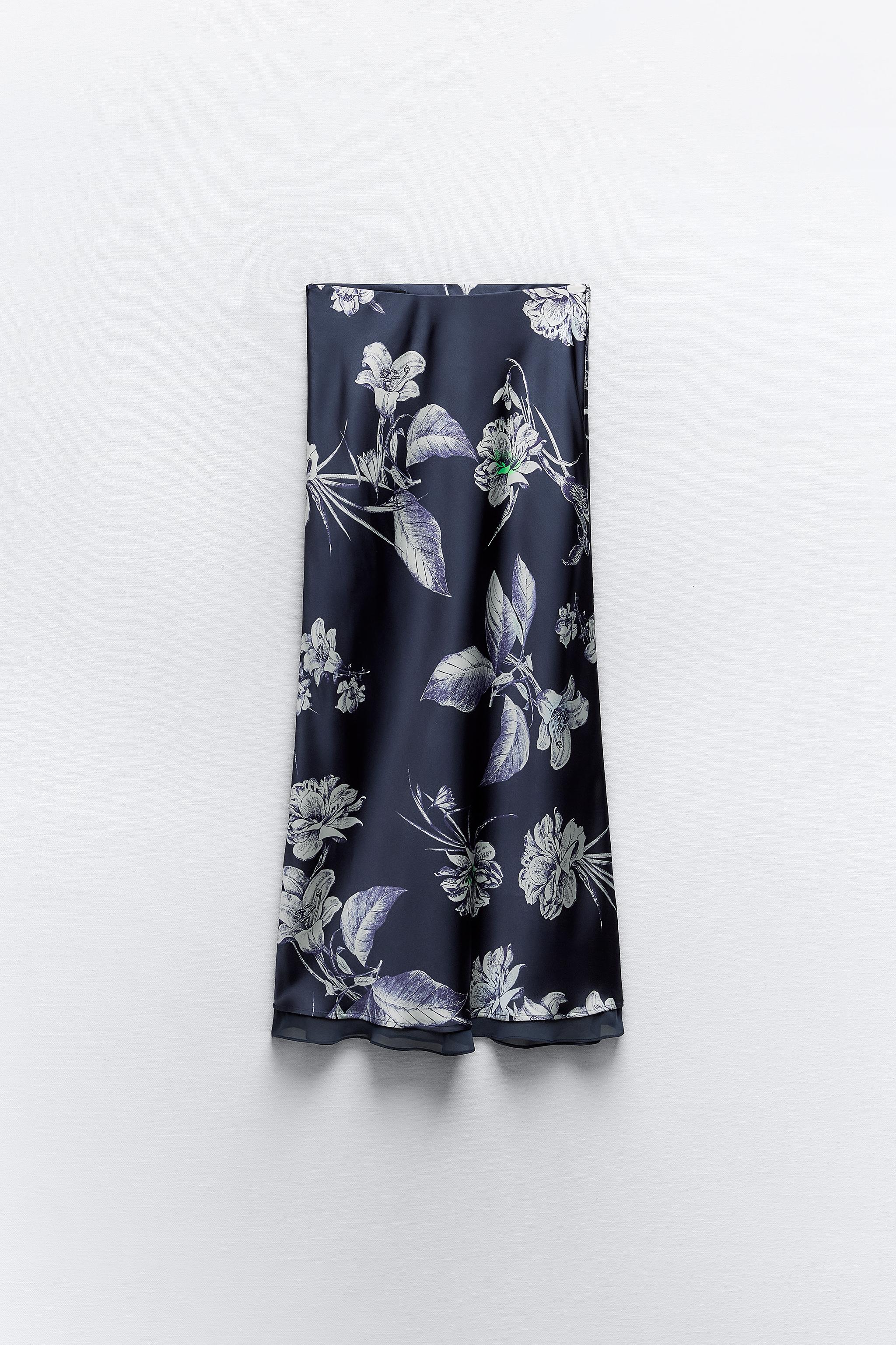 PRINTED SATIN EFFECT MIDI SKIRT