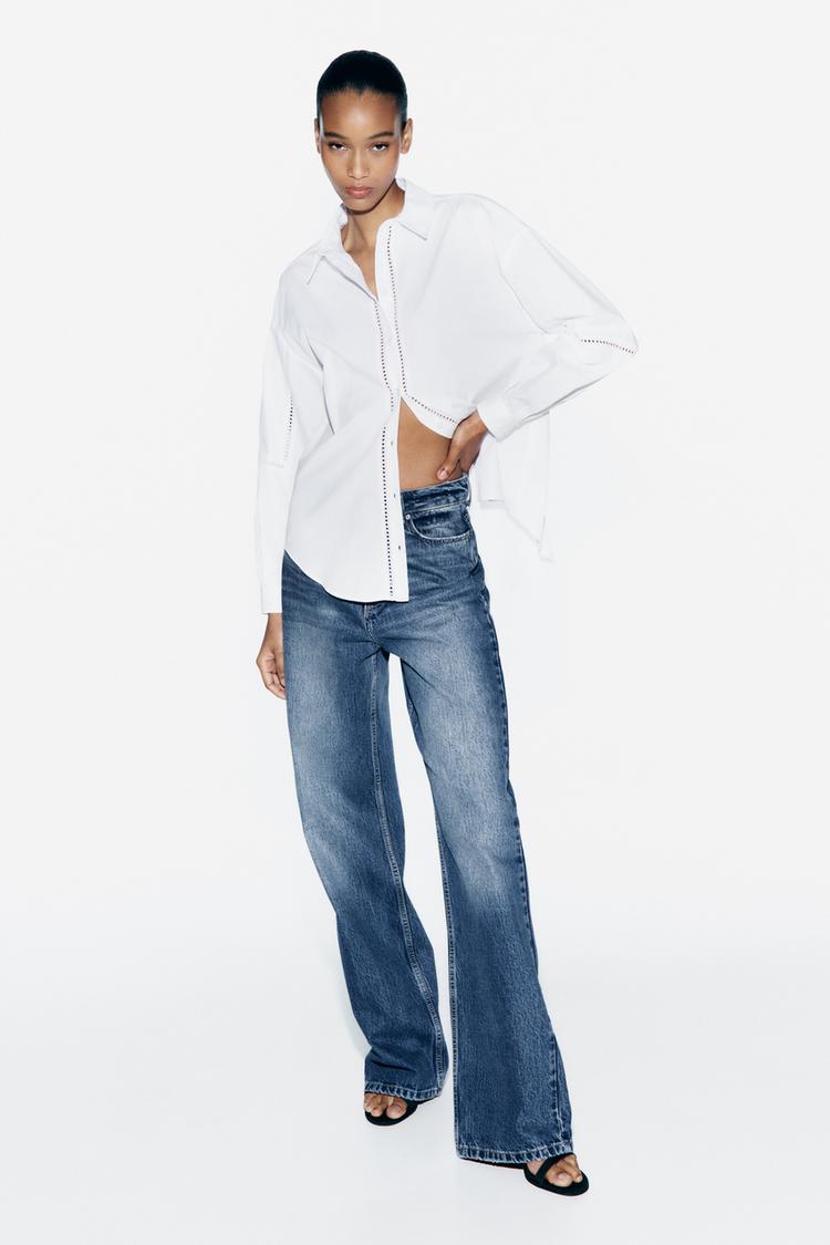 POPLIN SHIRT WITH LACE INSERTS