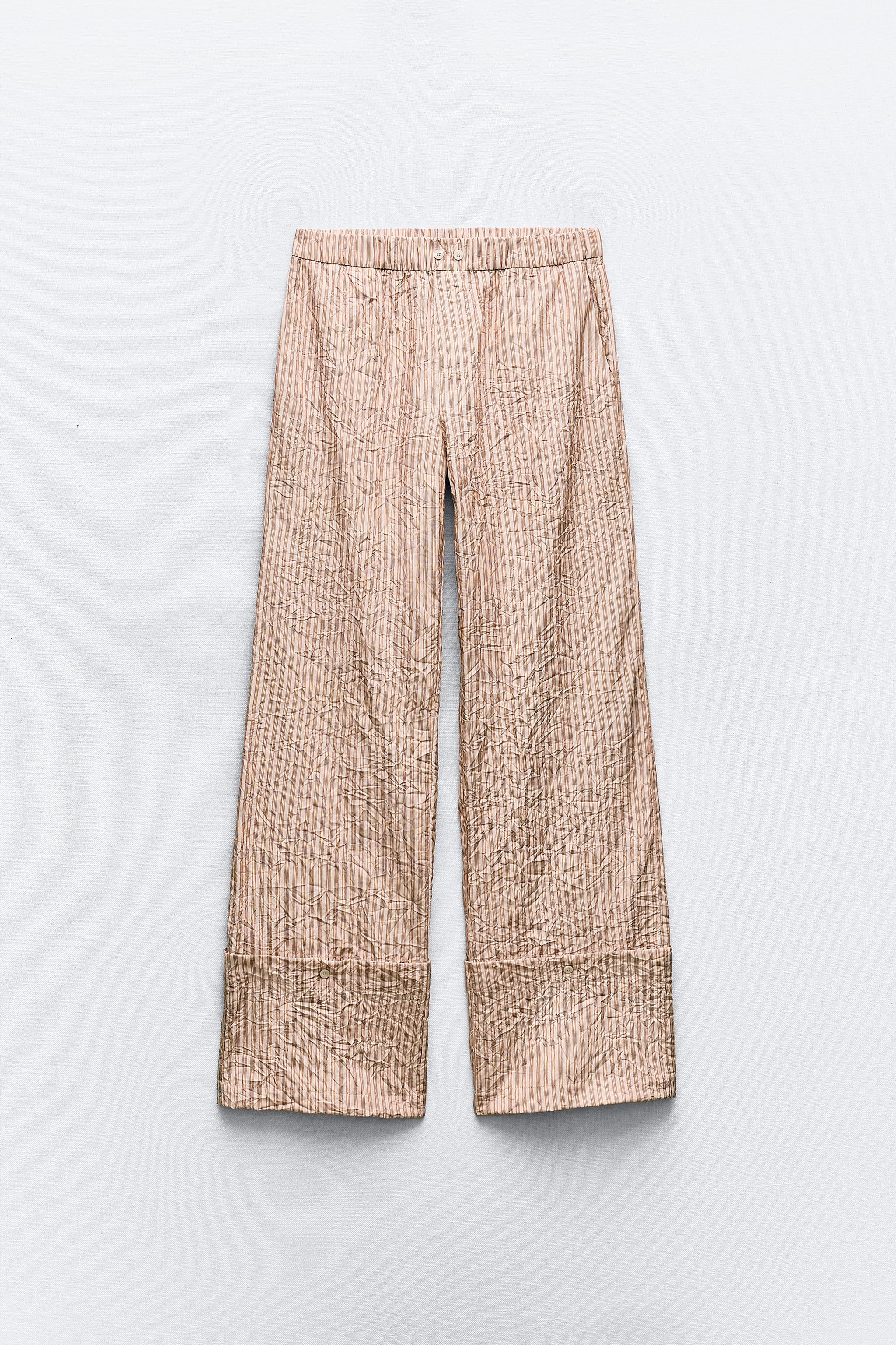 WRINKLE EFFECT CONVERTIBLE MULTIPOSITIONAL STRIPED PANTS