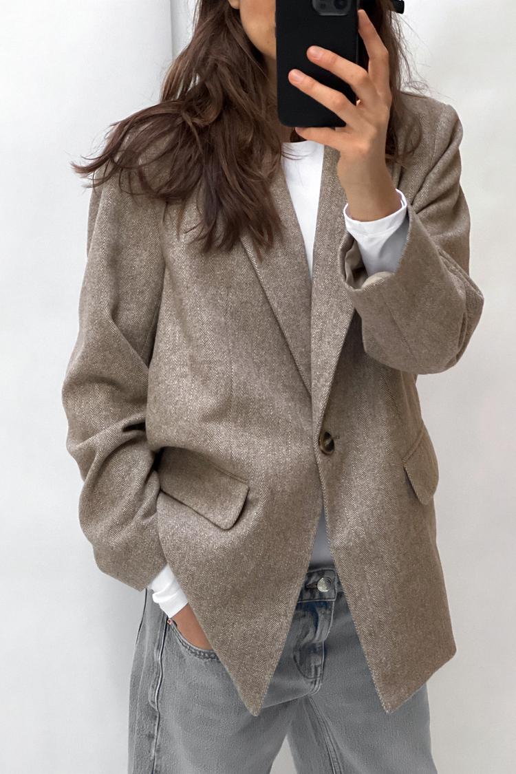 STRAIGHT CUT HERRINGBONE BLAZER