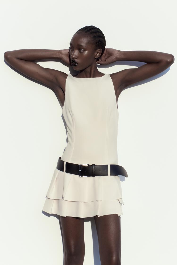 BELTED BOX PLEAT JUMPSUIT DRESS