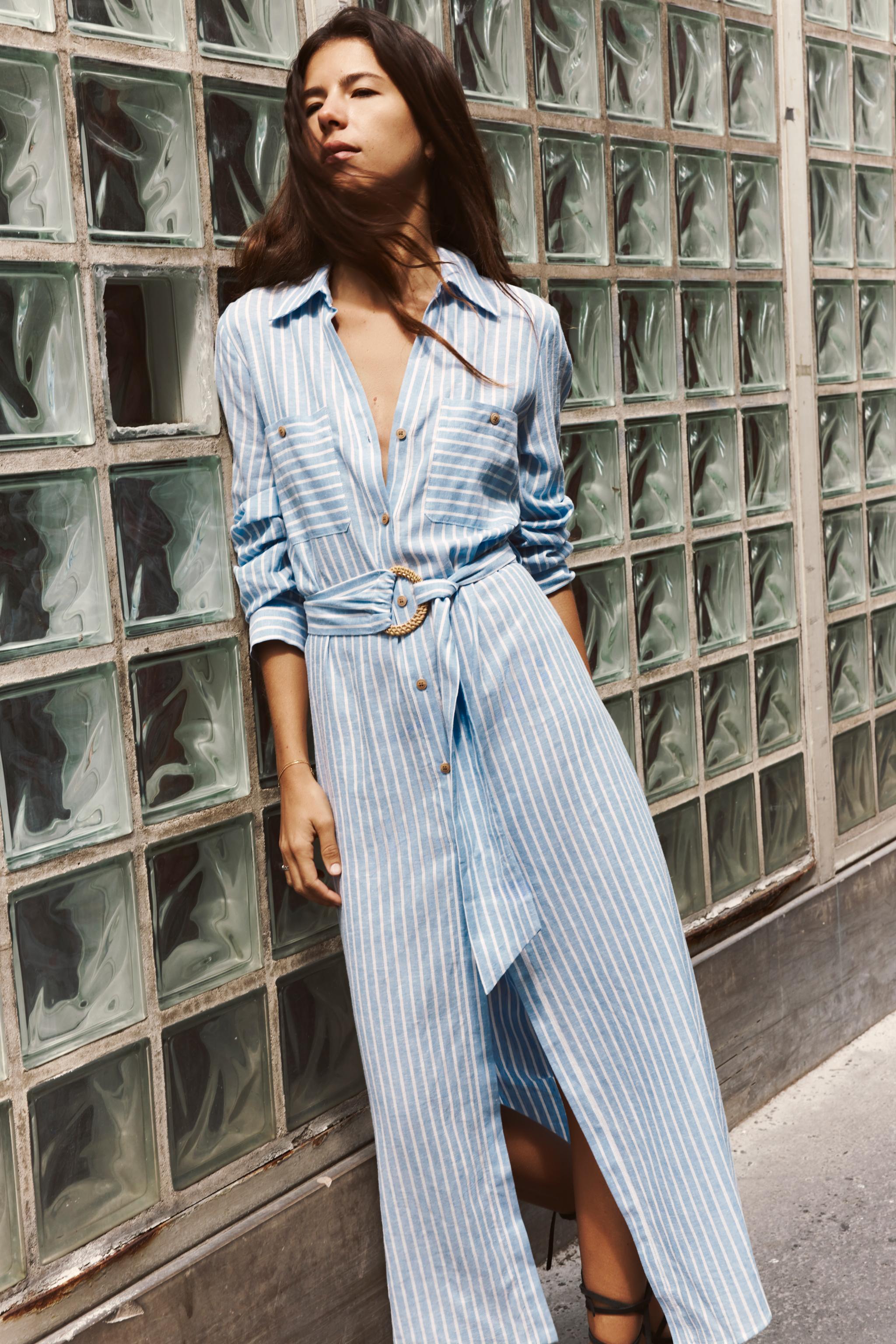LINEN BLEND MIDI SHIRTDRESS